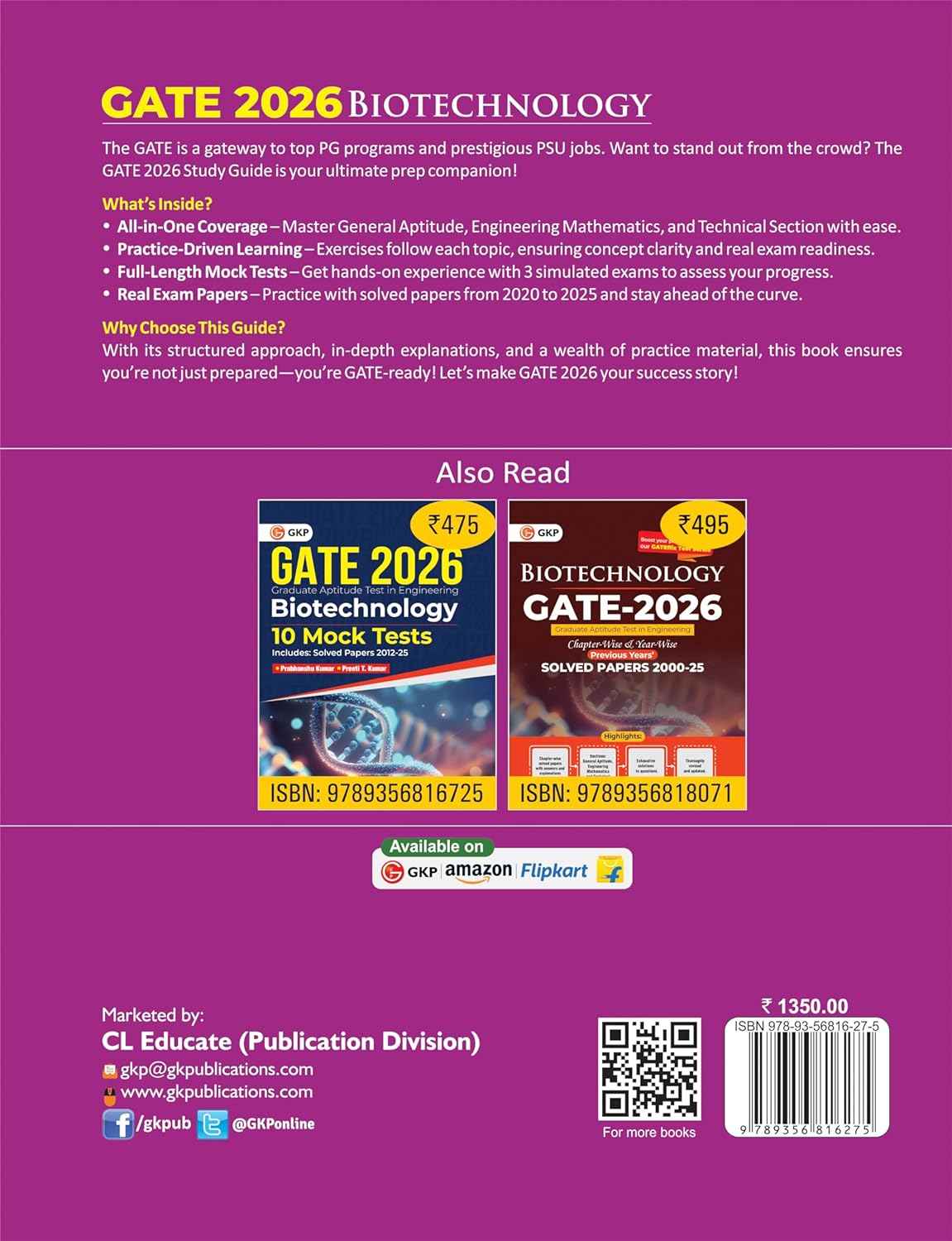GATE 2026: Biotechnology - Study Guide | Includes 3600+ Practice MCQs & NTQs | Biotechnology Solved Papers 2020-2025 | 3 Full-Length Mock Test | With GateFlix Test Series
