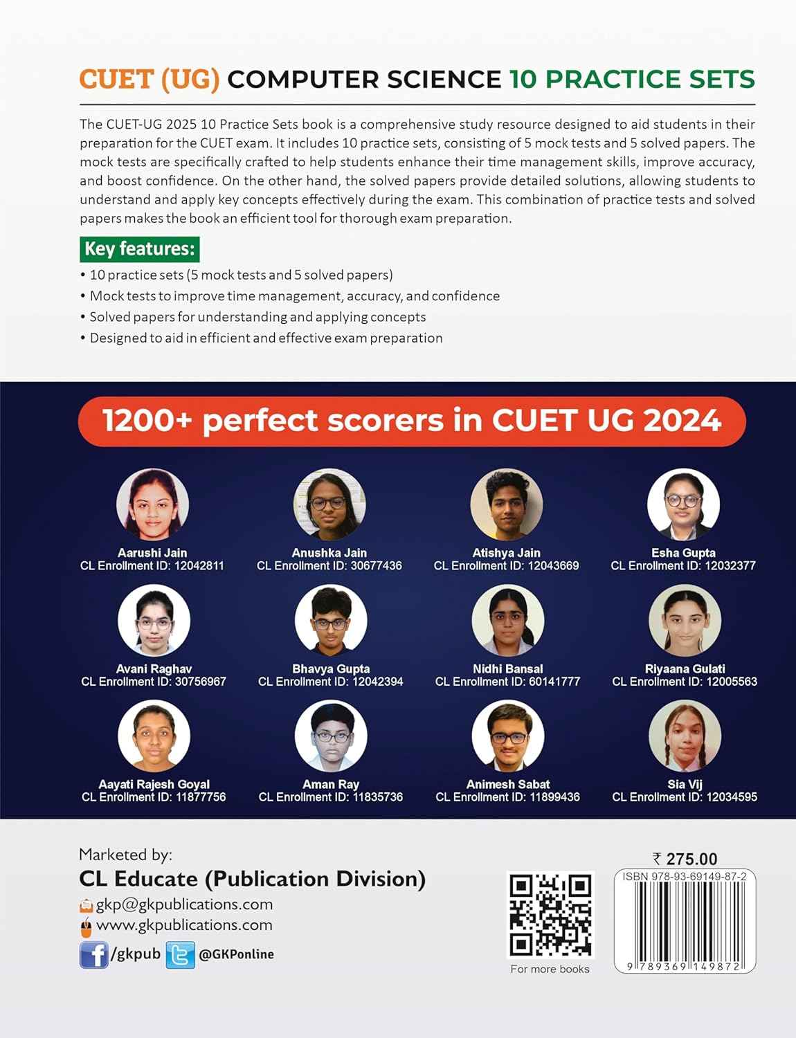NTA CUET(UG) 2025 : Computer Science - 10 Practice Sets (5 Mock Tests & 5 Solved Papers) by Career Launcher