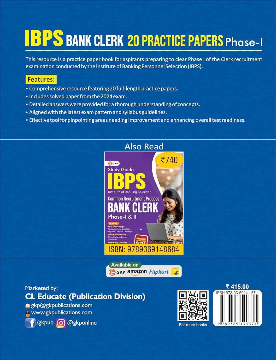 GKP IBPS 2025 : Bank Clerk - 20 Practice Papers (Phase I)