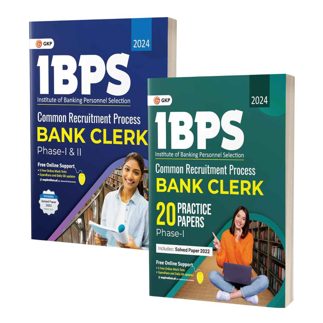 Combo Set: IBPS 2024: Bank Clerk - Guide (Phase I & II) + 20 Practice Papers (Phase I) by GKP
