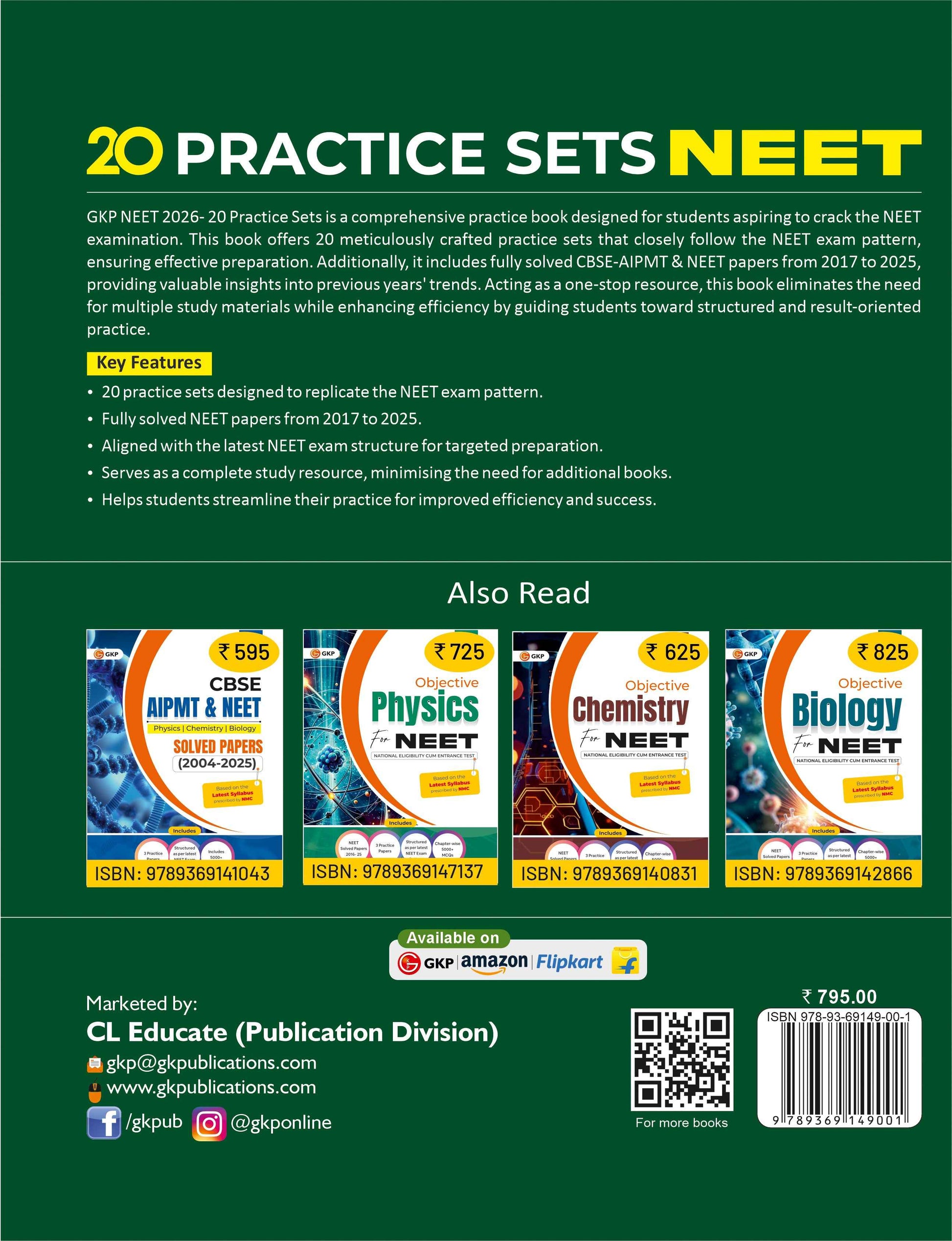 GKP NEET 2026 : 20 Practice Sets| CBSE AIPMT & NEET Solved Papers from 2017-25| National Eligibility cum Entrance Test