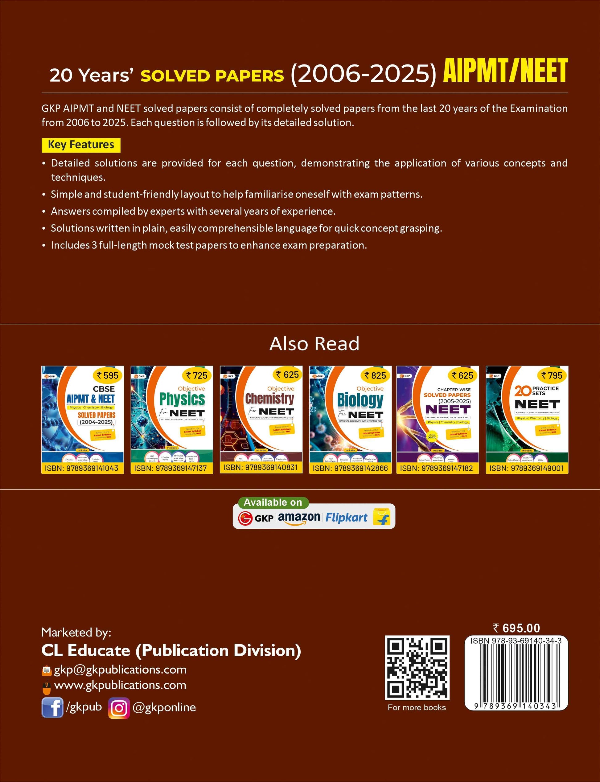 GKP AIPMT / NEET 2026 : Chapter-wise and Topic-wise 20 Years' Solved Papers (2006-2025)| 3 Full Length Mock Tests|  National Eligibility cum Entrance Test