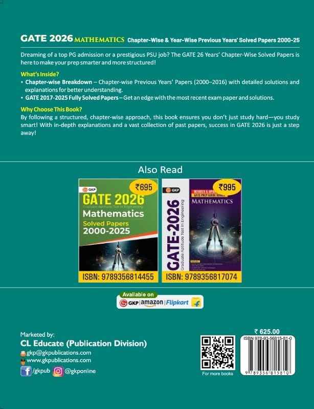 GATE 2026 : Mathematics - 26 Year's Chapter-wise & Year-wise Solved Papers 2000-2025
