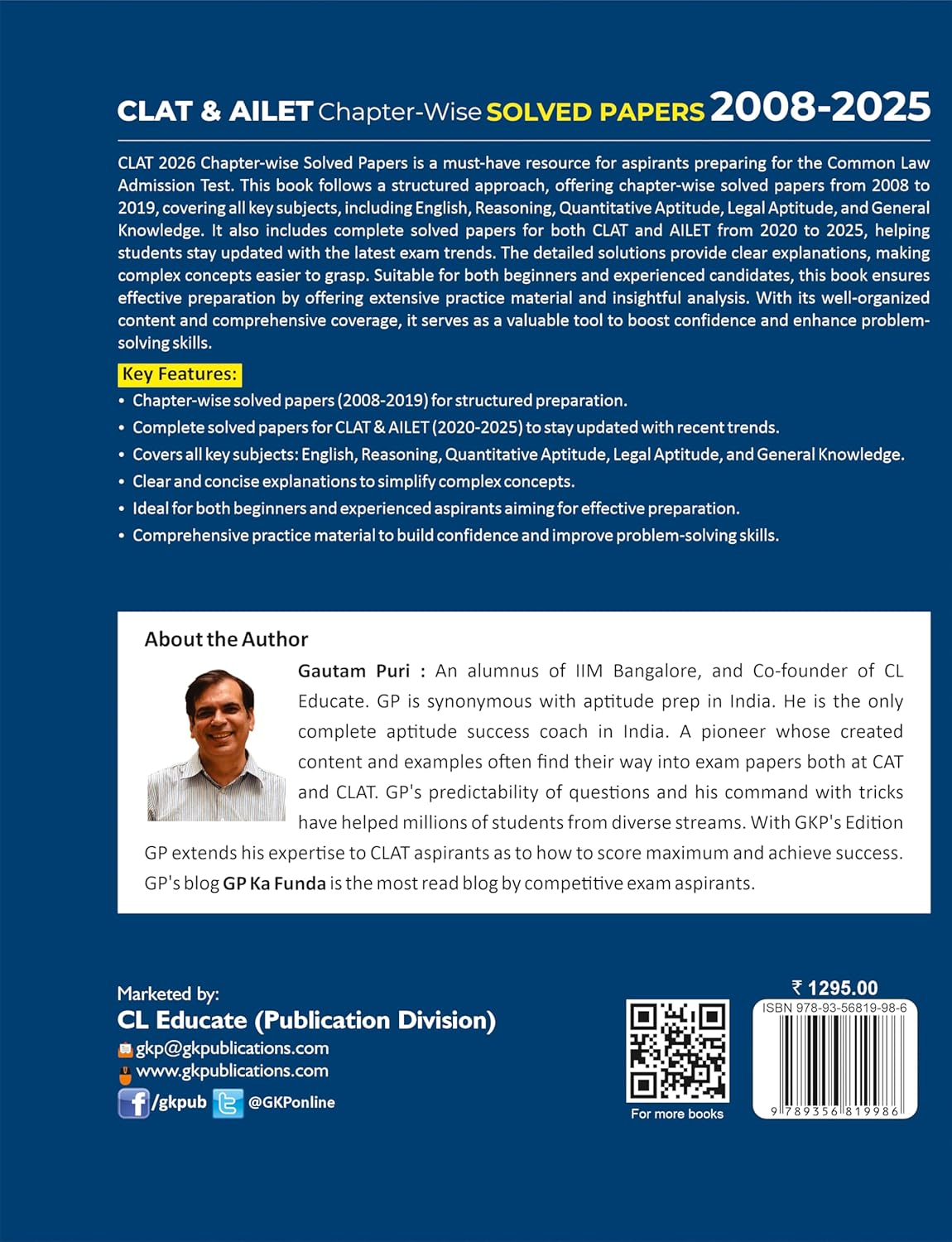 CLAT | AILET 2026 : Chapter-wise Solved Papers 2008-2025 By Gautam Puri | English, Logical Reasoning, Quantitative Aptitude, Legal Aptitude & General Knowledge