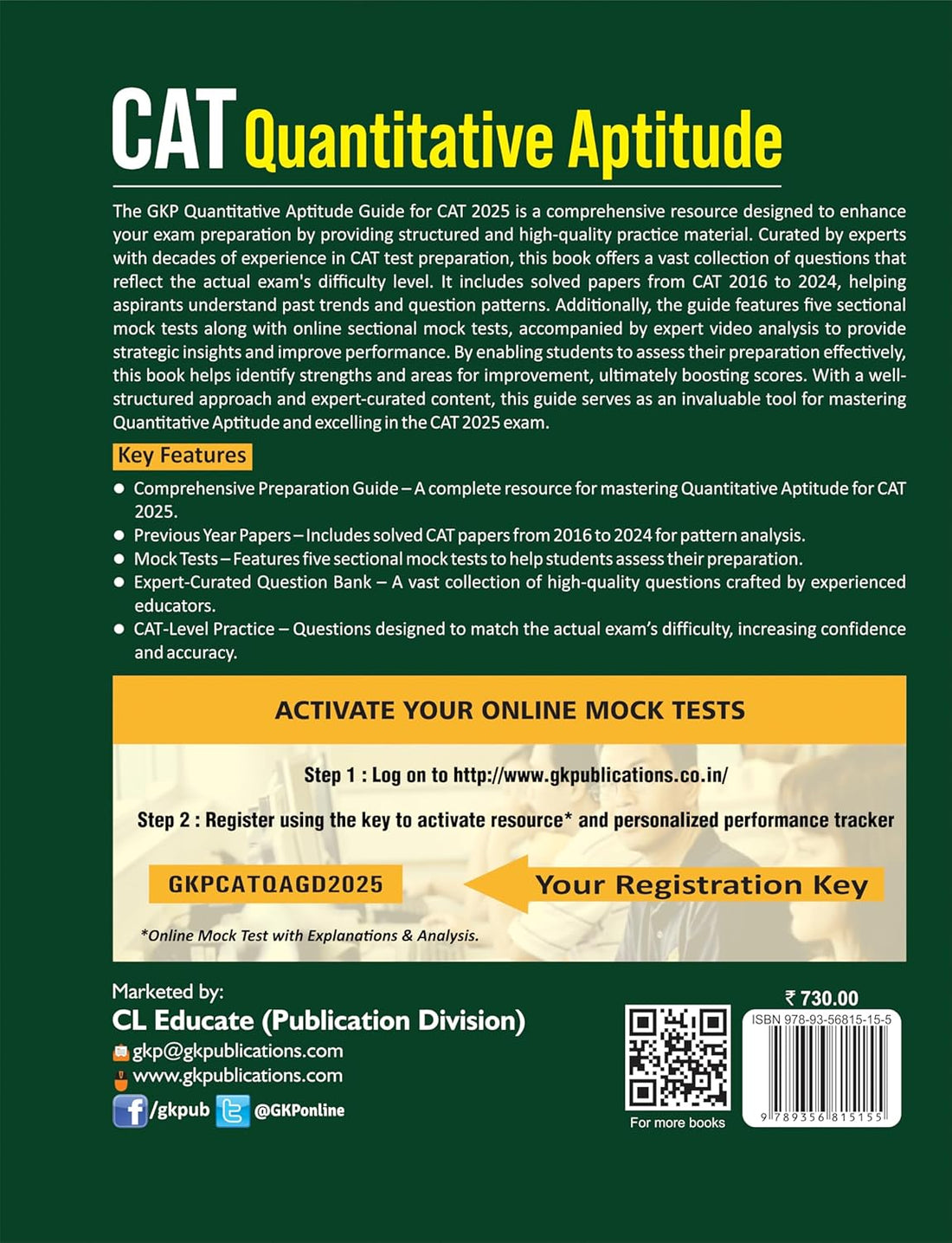 CAT 2025 : Quantitative Aptitude (QA) Study Guide | Includes Solved CAT Papers (2016-2024) & 5 Sectional Mocks