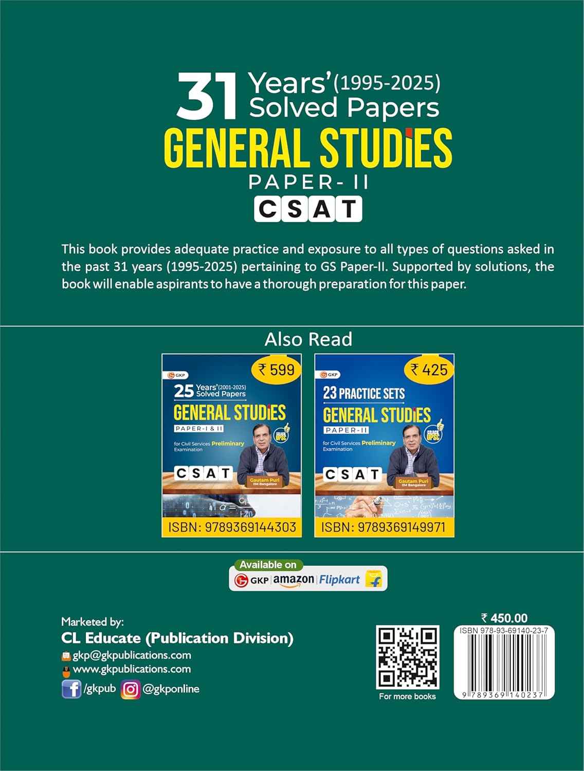 GKP UPSC 2026 : General Studies Paper II (CSAT) : 31 Years Solved Papers 1995-2025