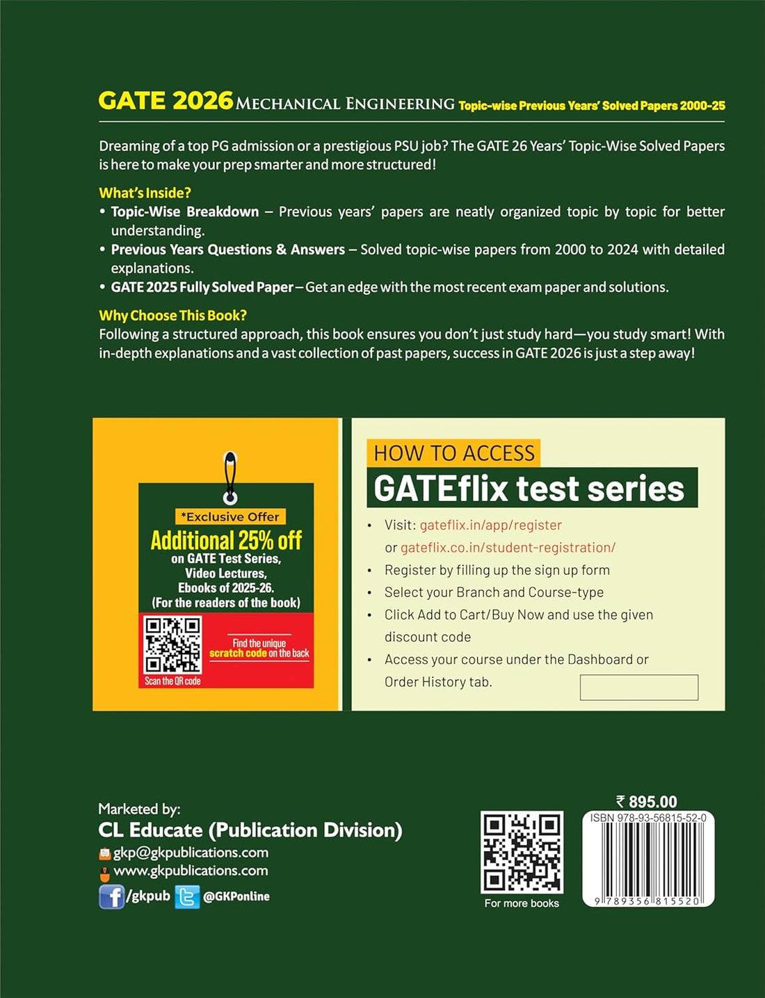 GATE 2026 : Mechanical Engineering  Years Topic-wise Previous Years Solved Papers (2000 to 2025) | Solved Papers with Answer & Explanation