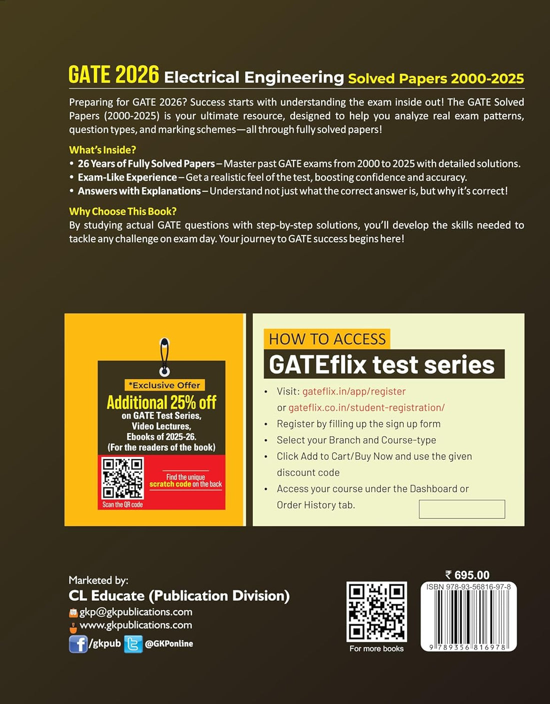 GATE 2026 : Electrical Engineering - 26 Years of Fully Solved Papers (2000-2025) | Answers with Explanations | With GATEflix Test Series