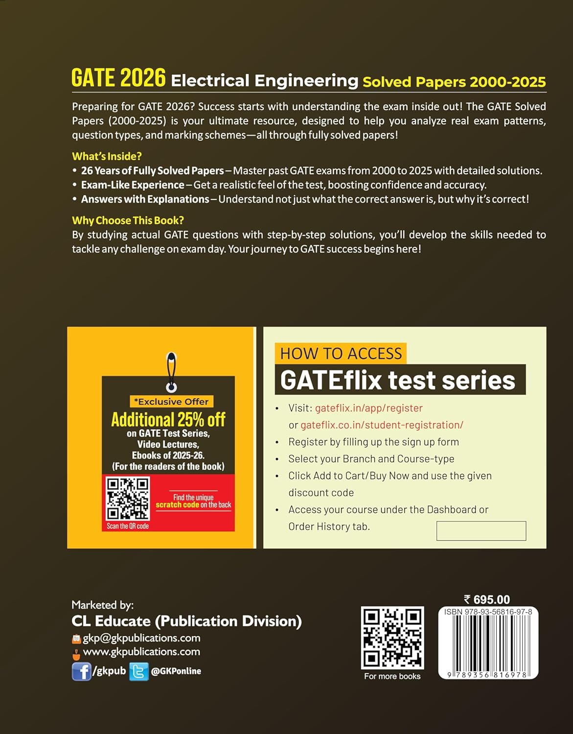 GATE 2026 : Electrical Engineering - 26 Years of Fully Solved Papers (2000-2025) | Answers with Explanations | With GATEflix Test Series