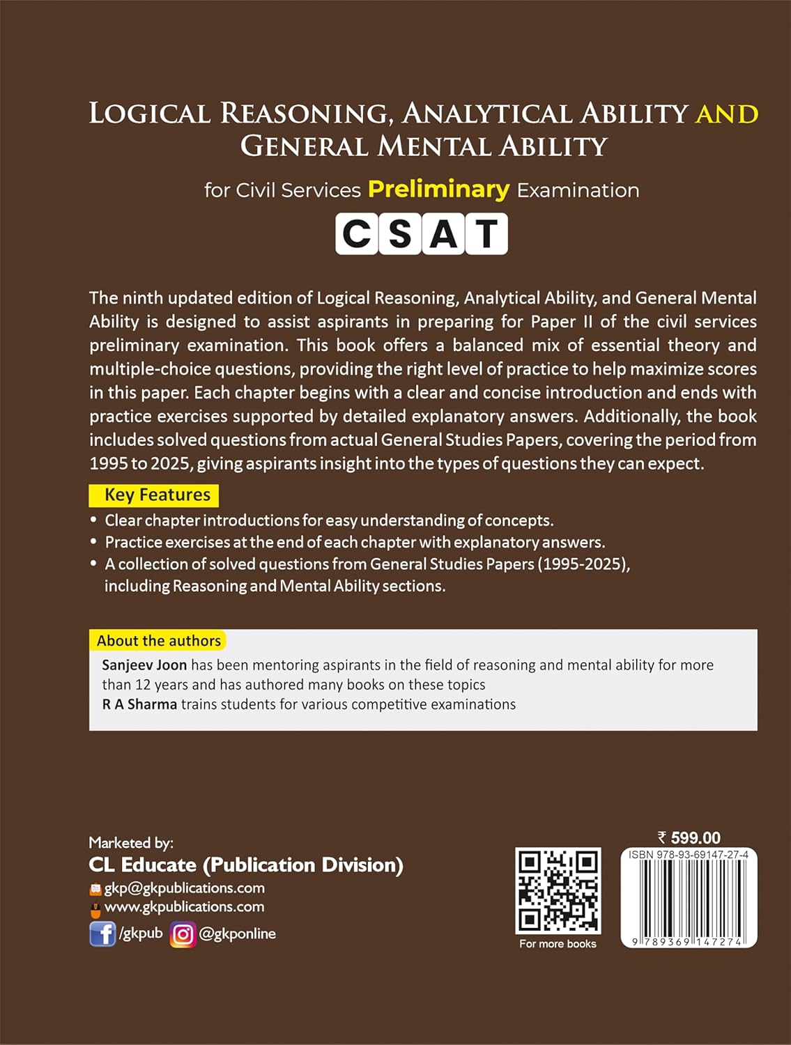 UPSC GS Paper-2 (CSAT) 2026: Logical Reasoning, Analytical Ability & General Mental Ability | Includes Past 15 Years of Solve Questions | 9th Edition | By Sanjeev Joon & RA Sharma