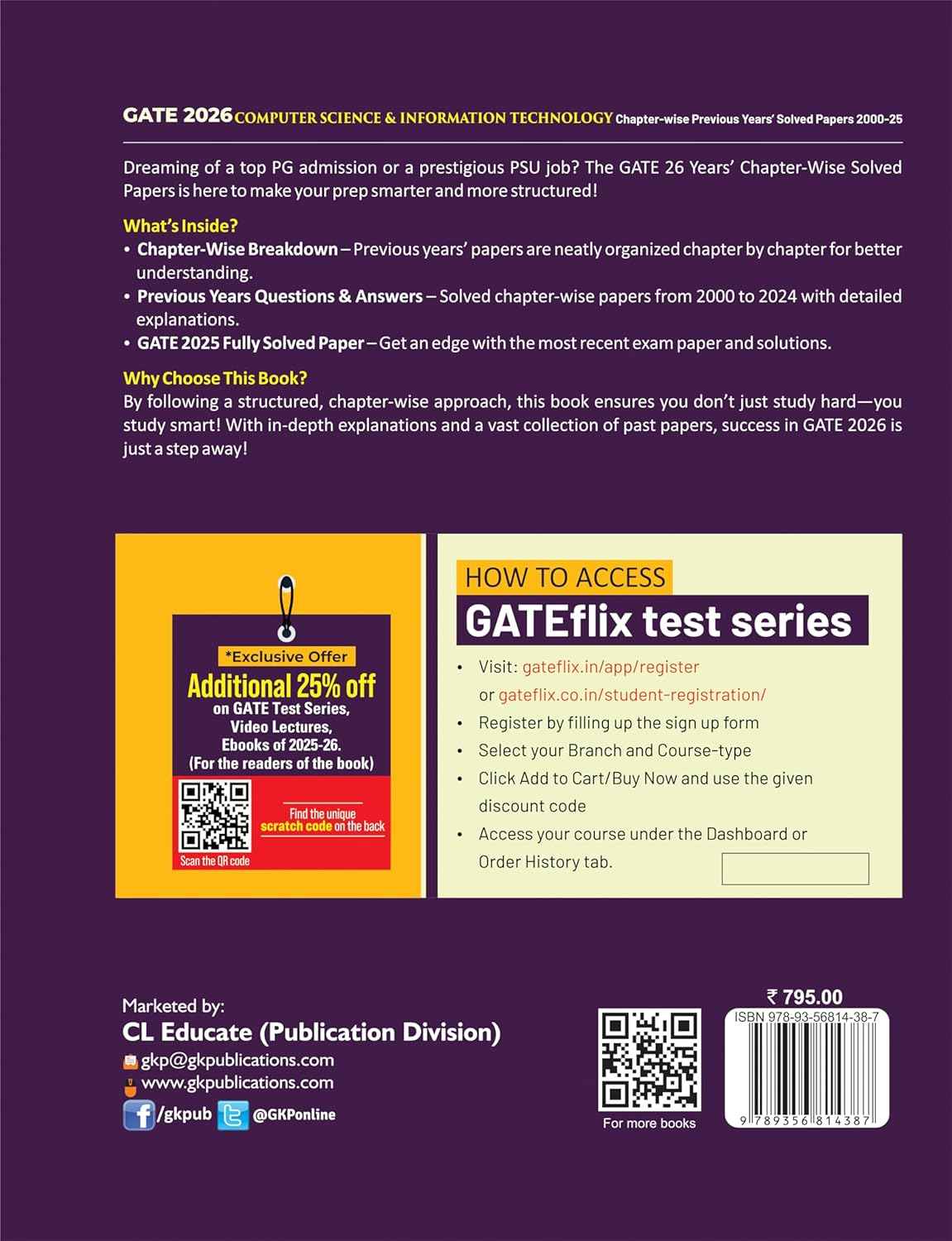 GATE 2026 : Computer Science & Information Technology - 26 Years of Chapter-wise Previous Years Solved Papers (2000-2025) | GATE 2025 Fully Solved Paper | With GATEflix Test Series