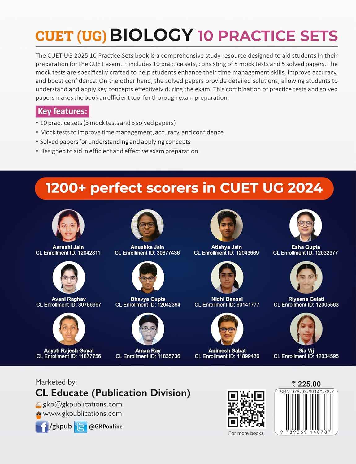 NTA CUET(UG) 2025 : Biology – 10 Practice Sets (5 Mock Test & 5 Solved Papers) By Career Launcher