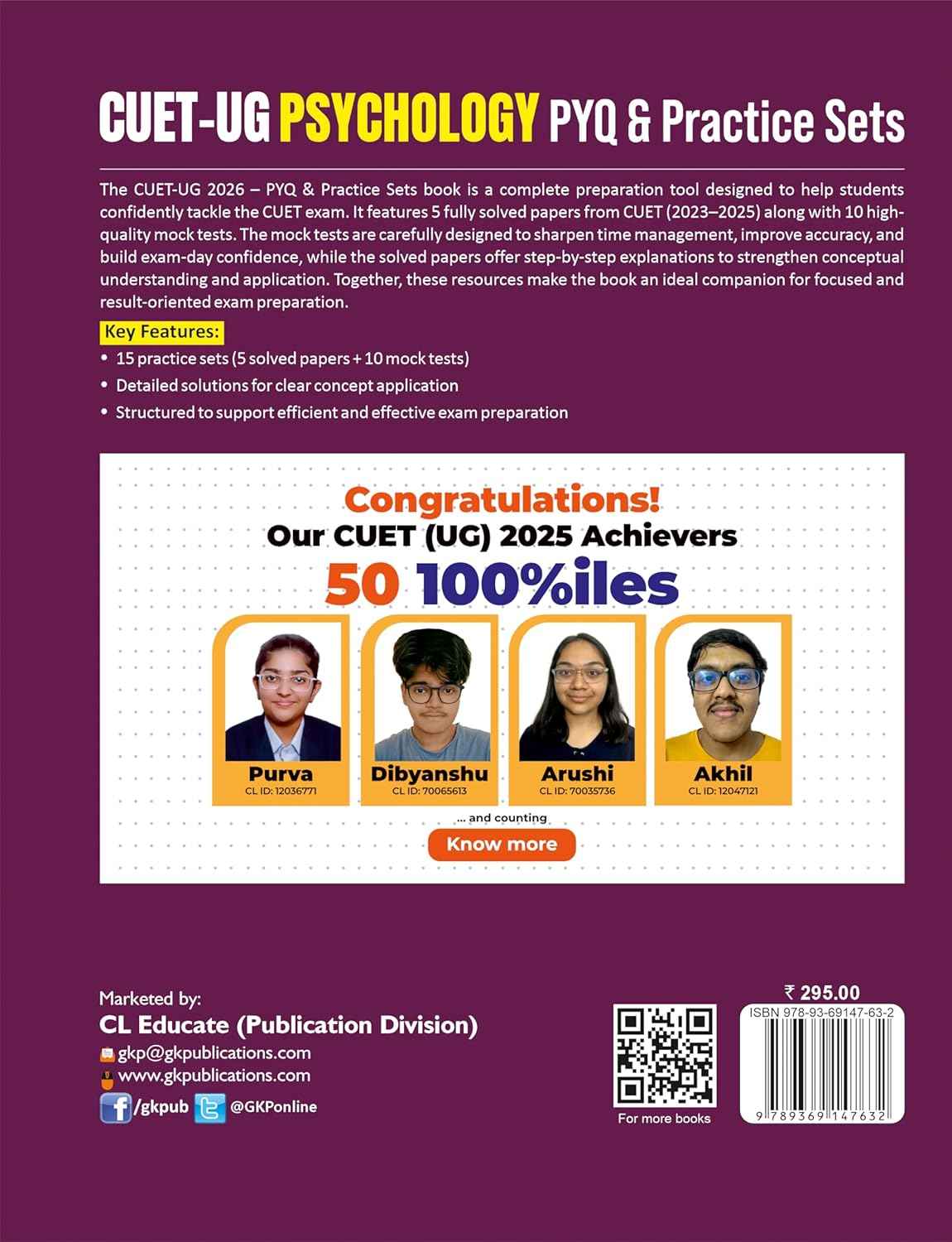 CUET-UG 2026 : 15 Practice Sets - Psychology - (10 Mock Tests & 5 Solved Papers)