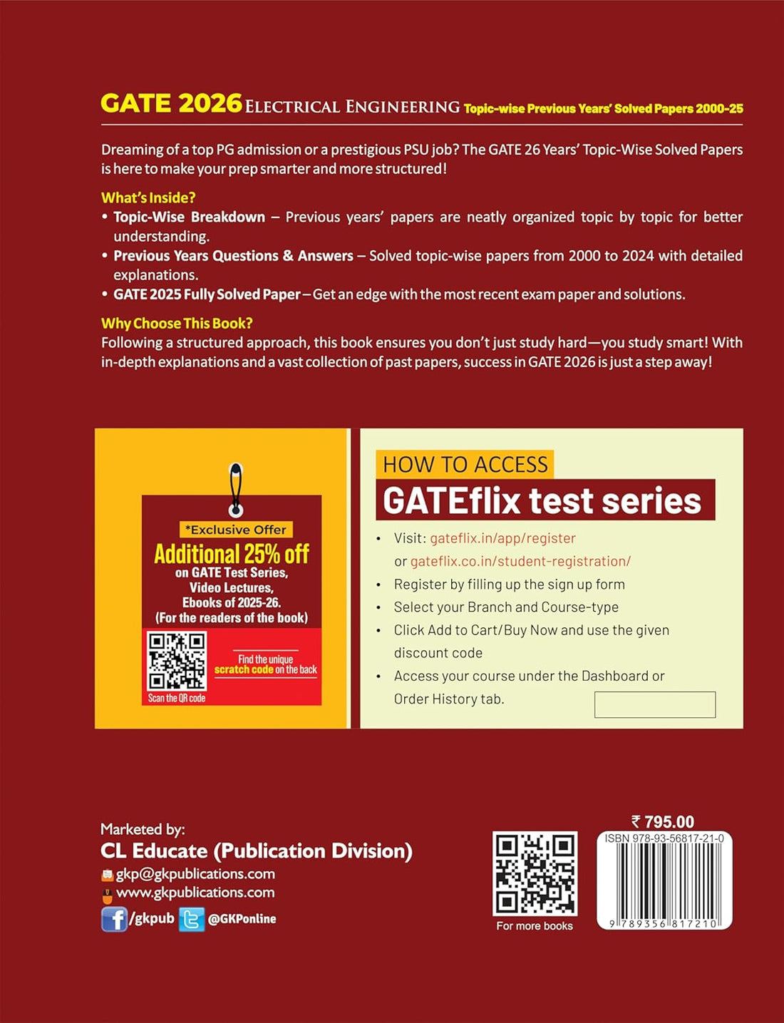 GATE 2026 : Electrical Engineering - 26 Years Topic-wise Previous Years Solved Papers (2000-2025) | GATE 2025 Fully Solved Paper | With GATEFLIX Test Series