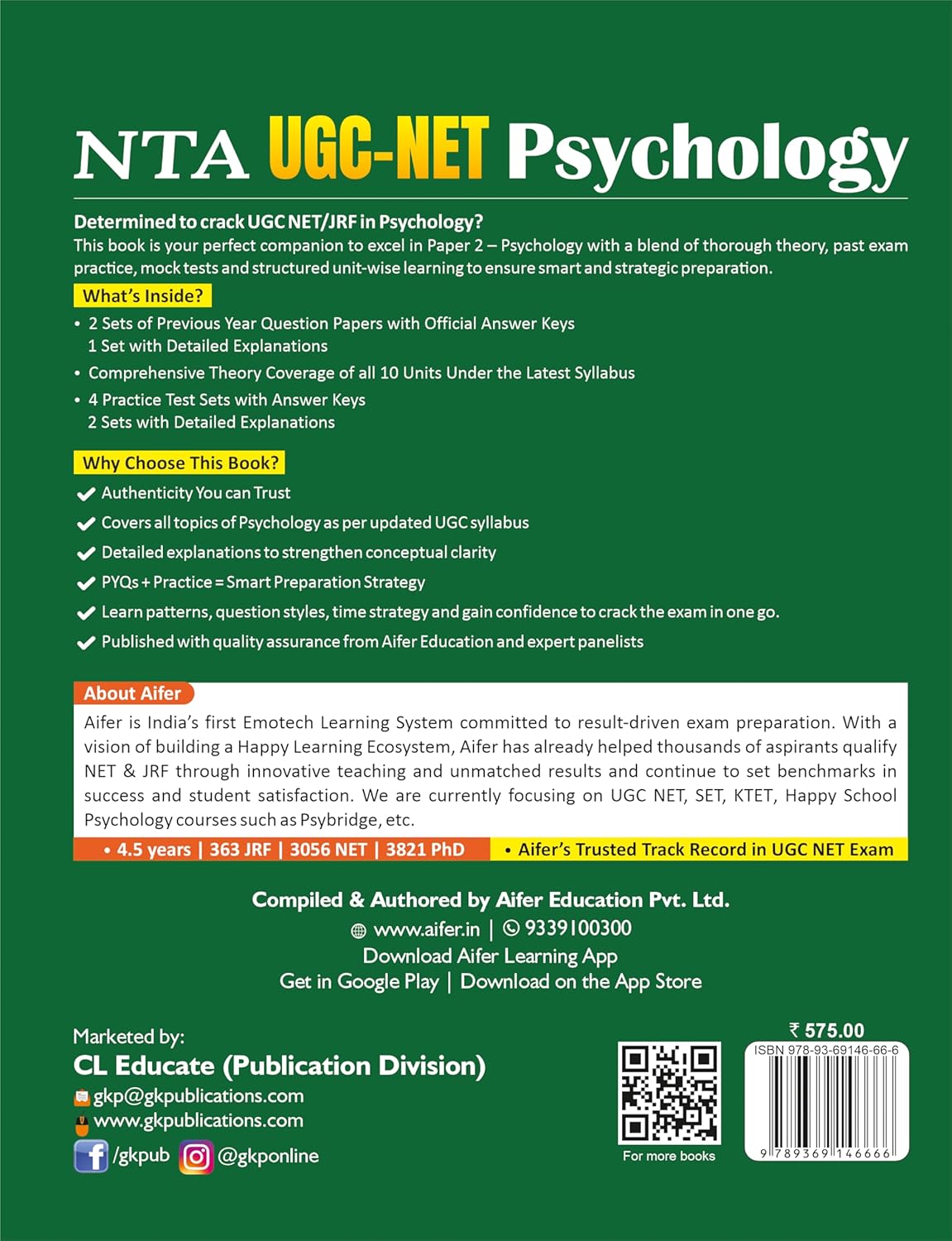 Aifer NTA UGC NET 2026 - Psychology: The Ultimate Preparation Guide by Aifer Company