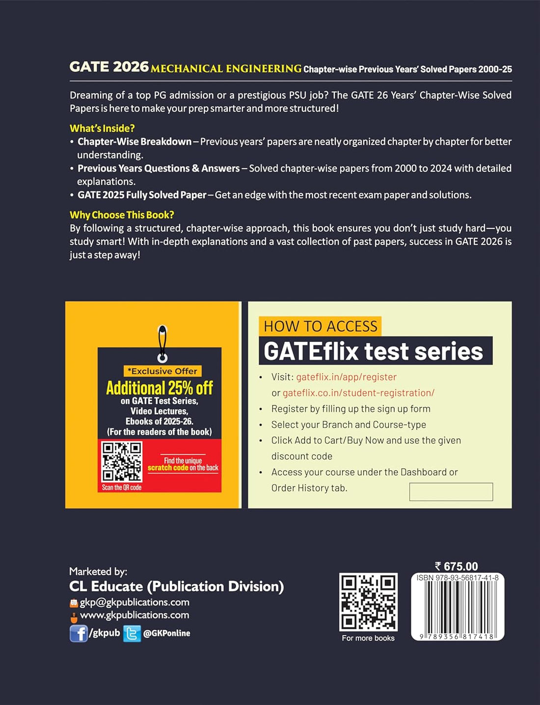 GATE 2026 : Mechanical Engineering 26 Years Chapter-wise Previous Years Solved Papers (2000 to 2025) | Solved Papers with Answer & Explanation