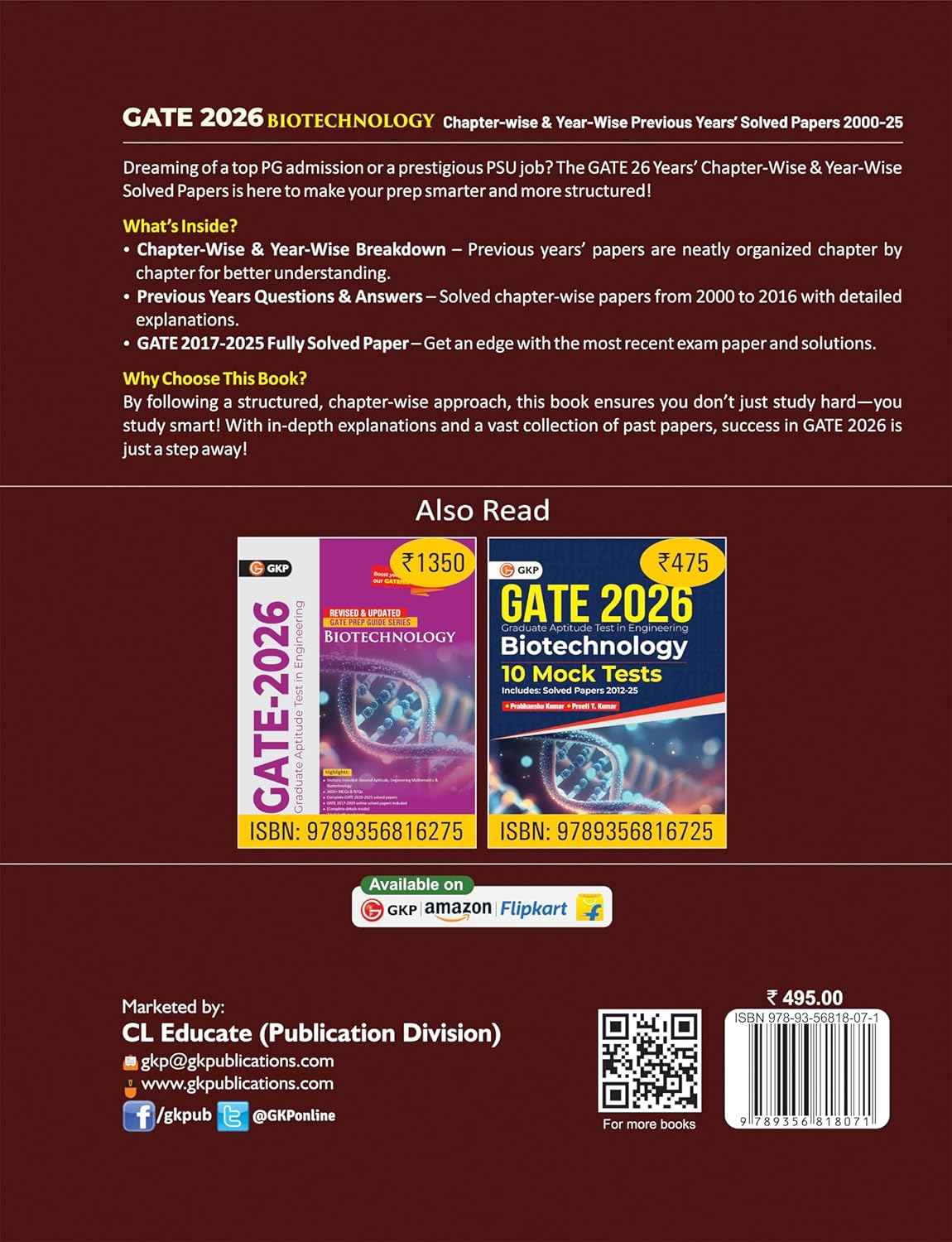 GKP GATE 2026 Biotechnology - 26 Years Chapter-wise & Year-wise Solved Papers (2000-2025)