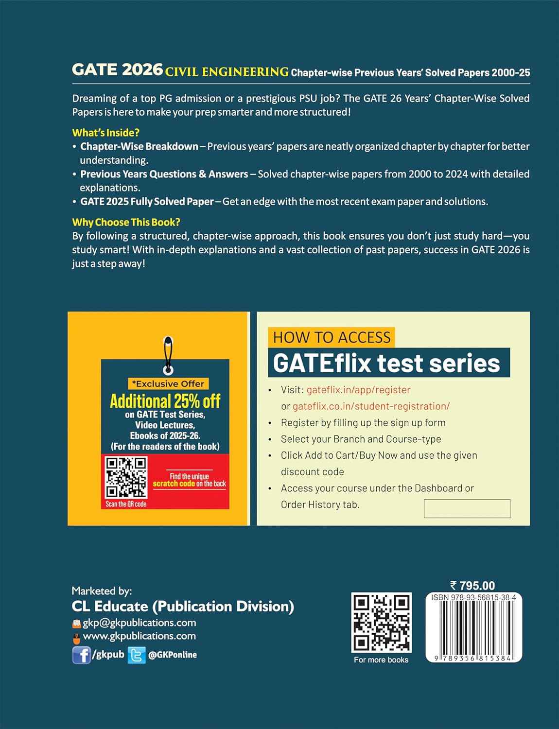GATE 2026 : Civil Engineering - 26 Years of Chapter-wise Previous Years Solved Papers (2000-2025) | GATE 2025 Fully Solved Paper | With GATEflix Test Series