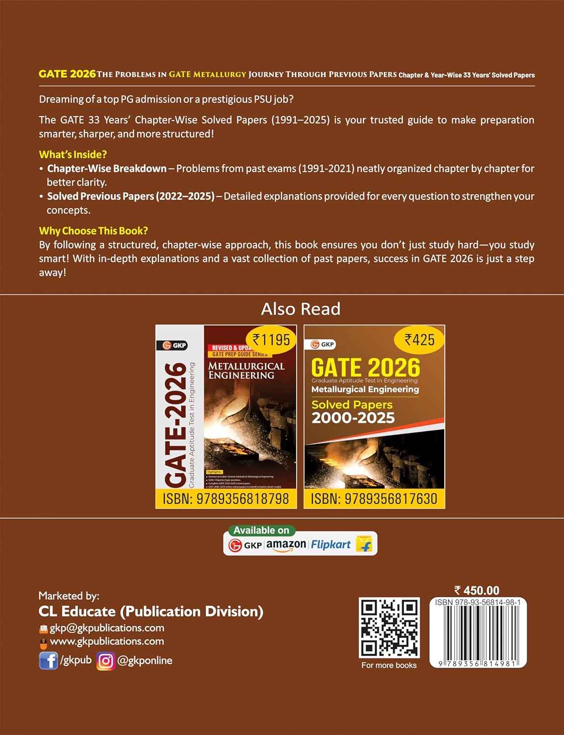 GATE 2026 : The problems in GATE Metallurgy : Journey Through Previous 33 years' Chapter-wise & Year-wise Solved Papers