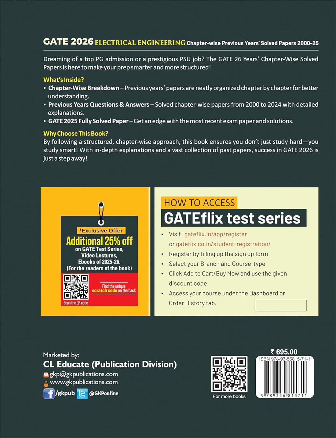GATE 2026 : Electrical Engineering 26 Years Chapter-wise Previous Years Solved Papers (2000 to 2025) | Solved Papers with Answer & Explanation