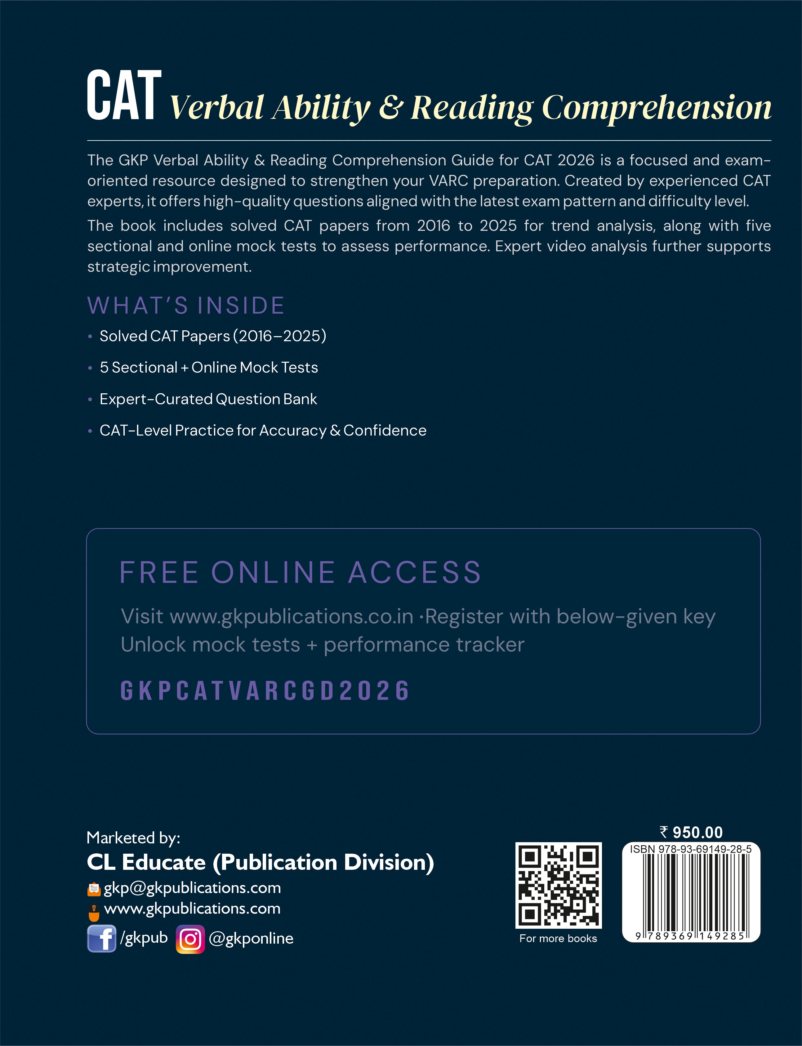 CAT 2026 : Verbal Ability & Reading Comprehension|Solved CAT Papers (2016–2025)|5 Sectional + Online Mock Tests