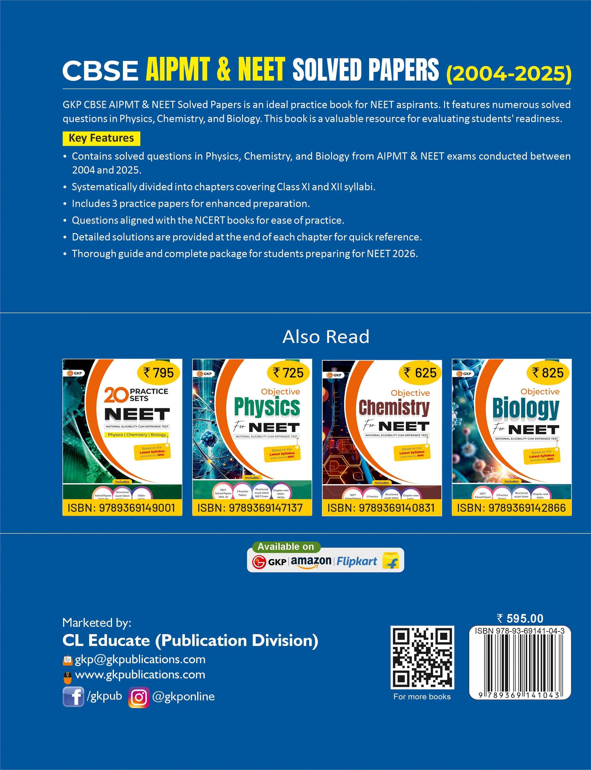 GKP CBSE AIPMT & NEET 2026 : Solved Papers 2004-25| Physics, Chemistry & Biology| Questions Aligned with NCERT Pattern