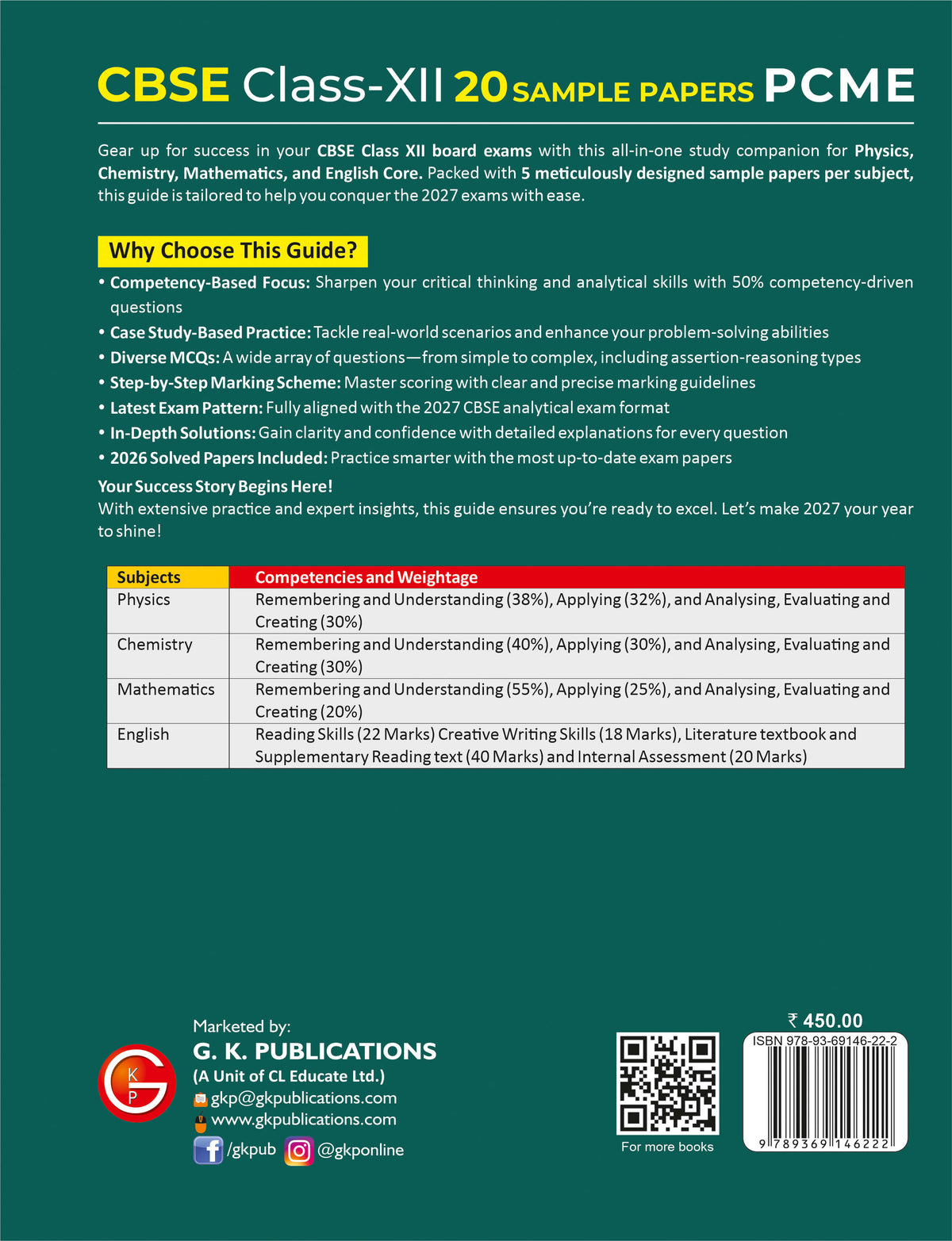 CBSE Class 12 PCME Sample Papers 2027 : Physics, Chemistry, Maths & English Core – back cover