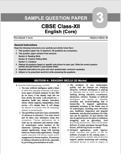 CBSE Class 12 PCBE Sample Papers 2027 : Physics, Chemistry, Biology & English Core – table of contents, page 4