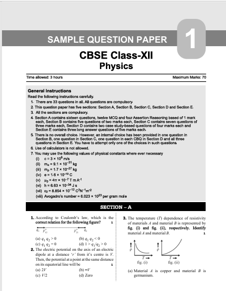 CBSE Class 12 PCME Sample Papers 2027 : Physics, Chemistry, Maths & English Core – table of contents, page 3