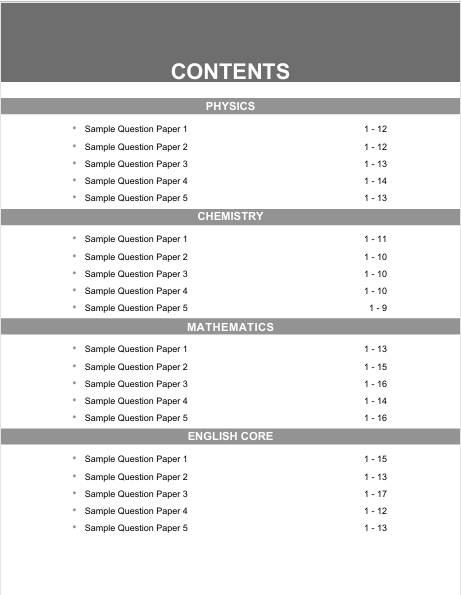 CBSE Class 12 PCME Sample Papers 2027 : Physics, Chemistry, Maths & English Core – table of contents, page 1