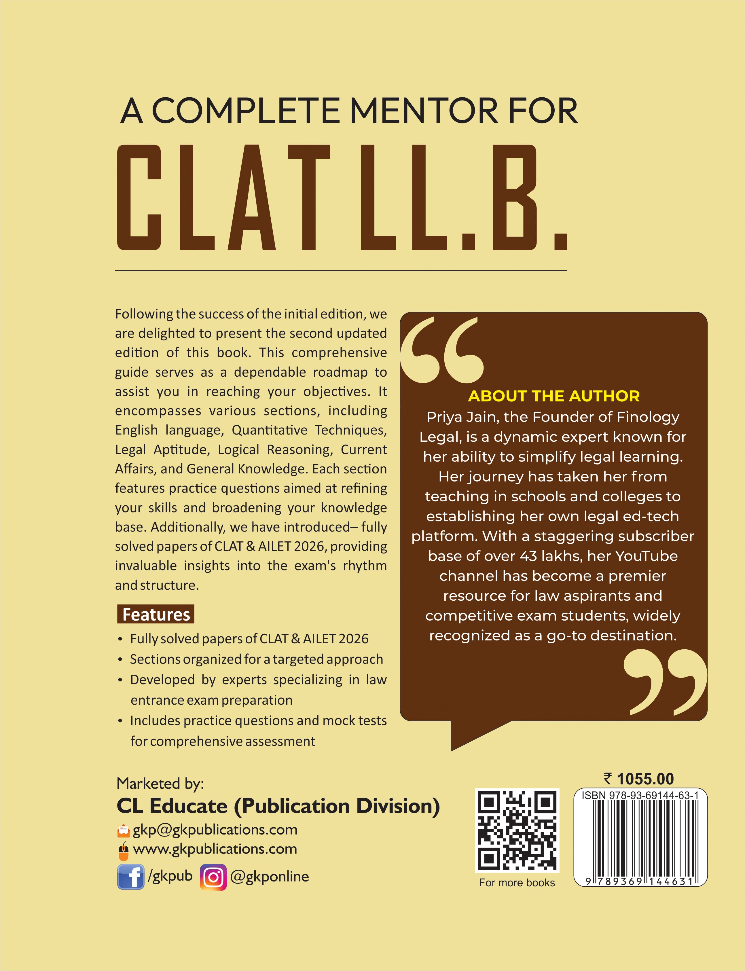 CLAT & AILET 2027 Preparation Book (LLB) | Complete Guide by Priya Jain | Fully Solved Papers of CLAT & AILET 2026 | Law Entrance Exam Book