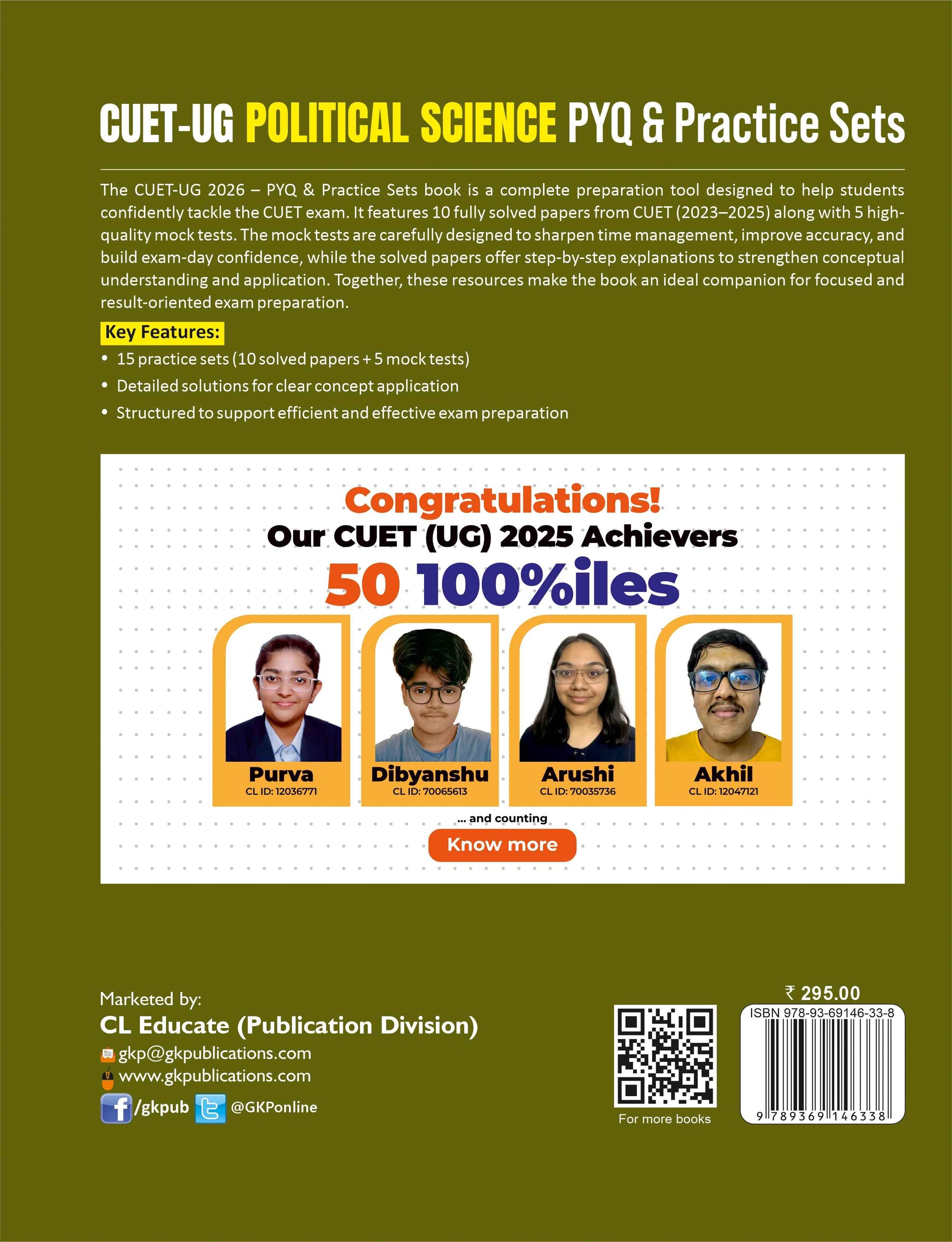 CUET-UG 2025-26 : 15 Practice Sets & PYQs -- Political Science - (5 Mock Tests & 10 Solved Papers)|CUET Solved Papers 2023-25