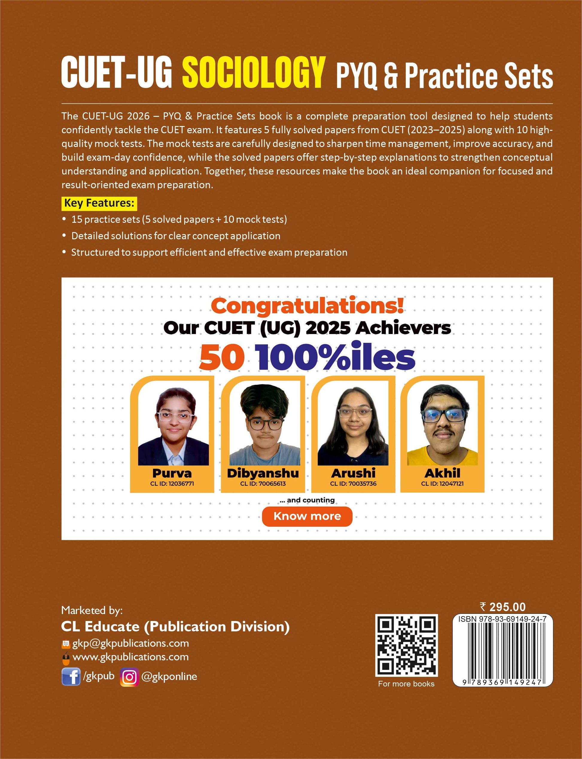 CUET-UG 2025 : 15 Practice Sets - Sociology - (10 Mock Tests & 5 Solved Papers)