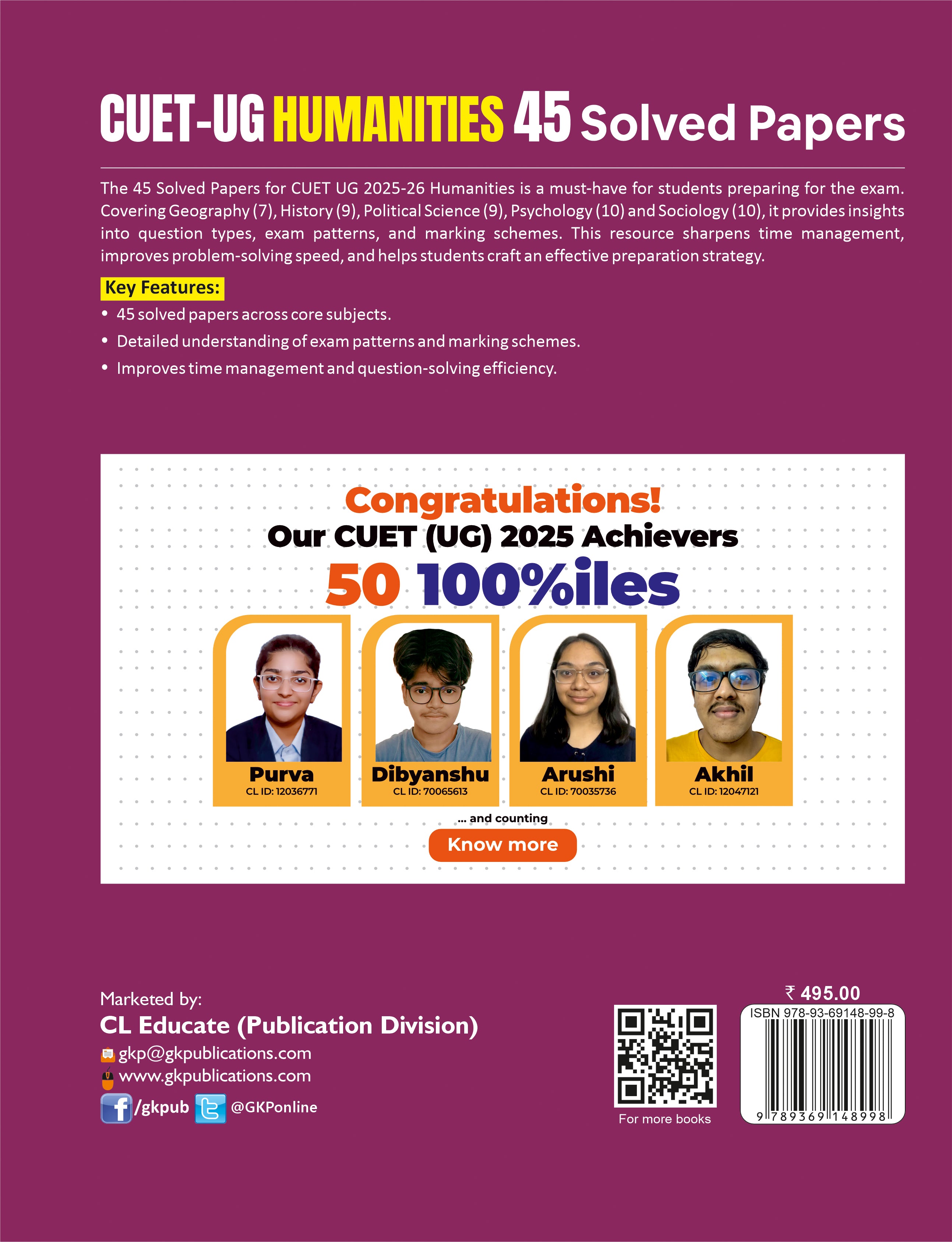 CUET UG 2025-26 : Humanities - 45 Solved Papers - 7 Geography 9 History 9 Political Science 10 Psychology 10 Sociology