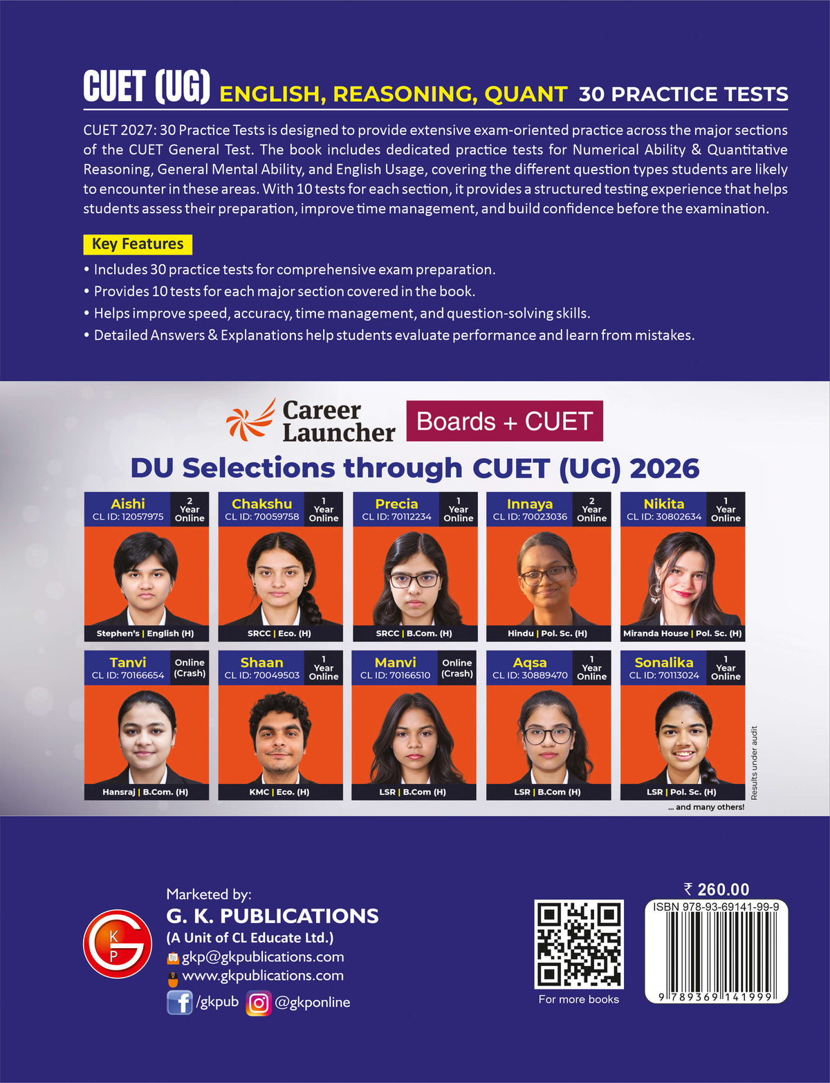 CUET-UG 2027: 30 Practice Tests | English, Reasoning & Quant - 10 Sets for Each Section with Detailed Answers & Explanations | Career Launcher