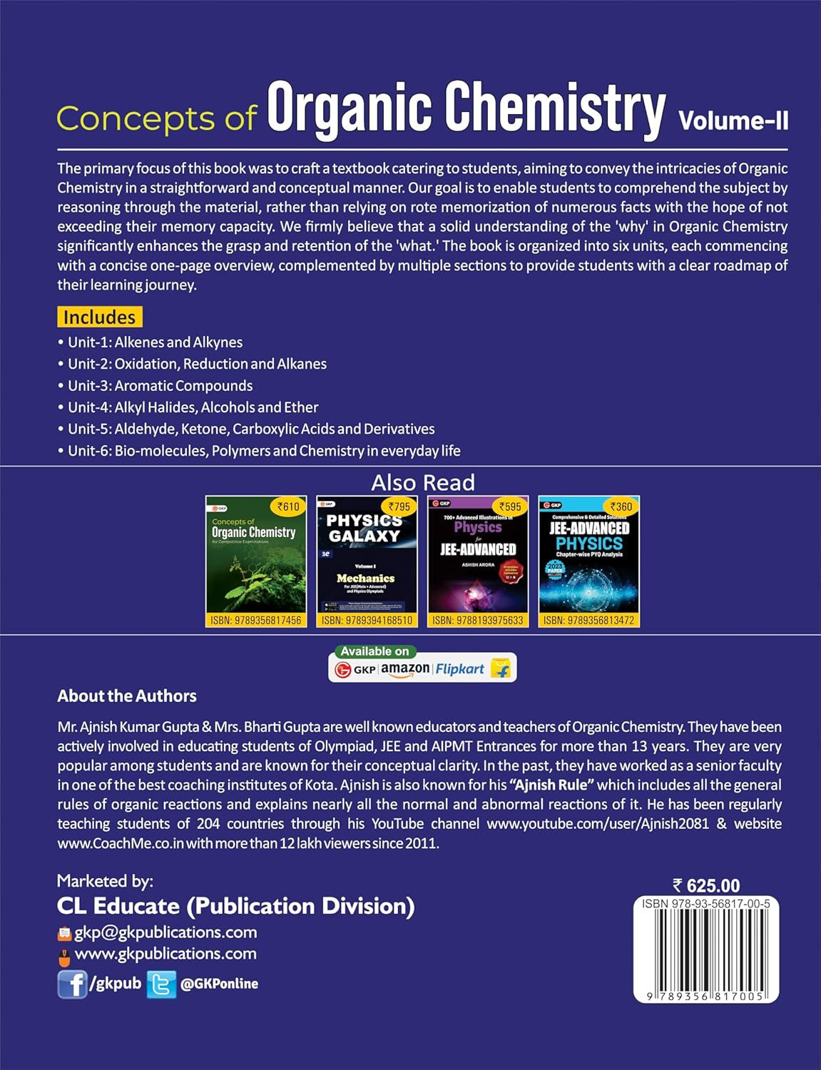 Concepts of Organic Chemistry Volume-2 for Competitive Examinations | By Ajnish Kumar Gupta & Bharti Gupta