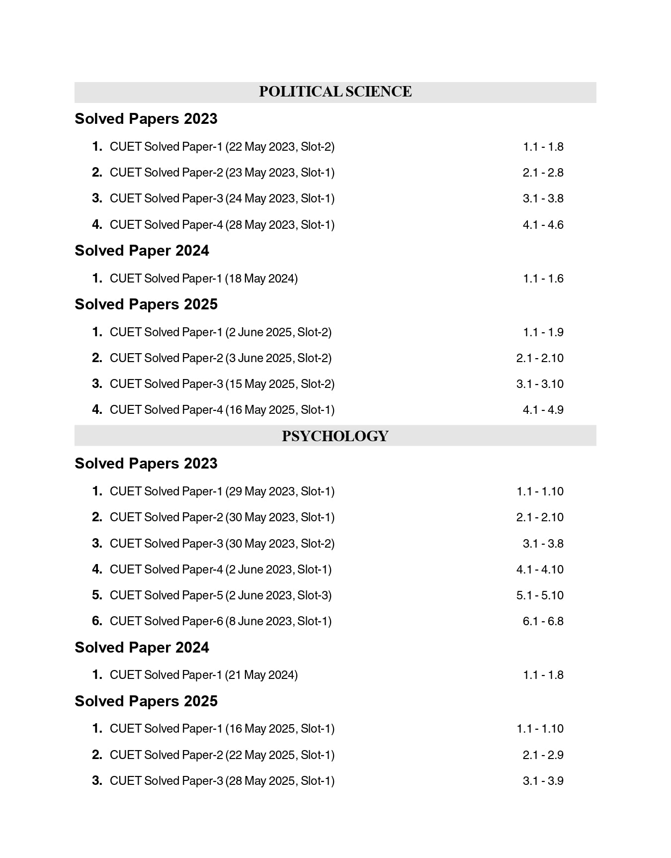 CUET UG 2025-26 : Humanities - 45 Solved Papers - 7 Geography 9 History 9 Political Science 10 Psychology 10 Sociology