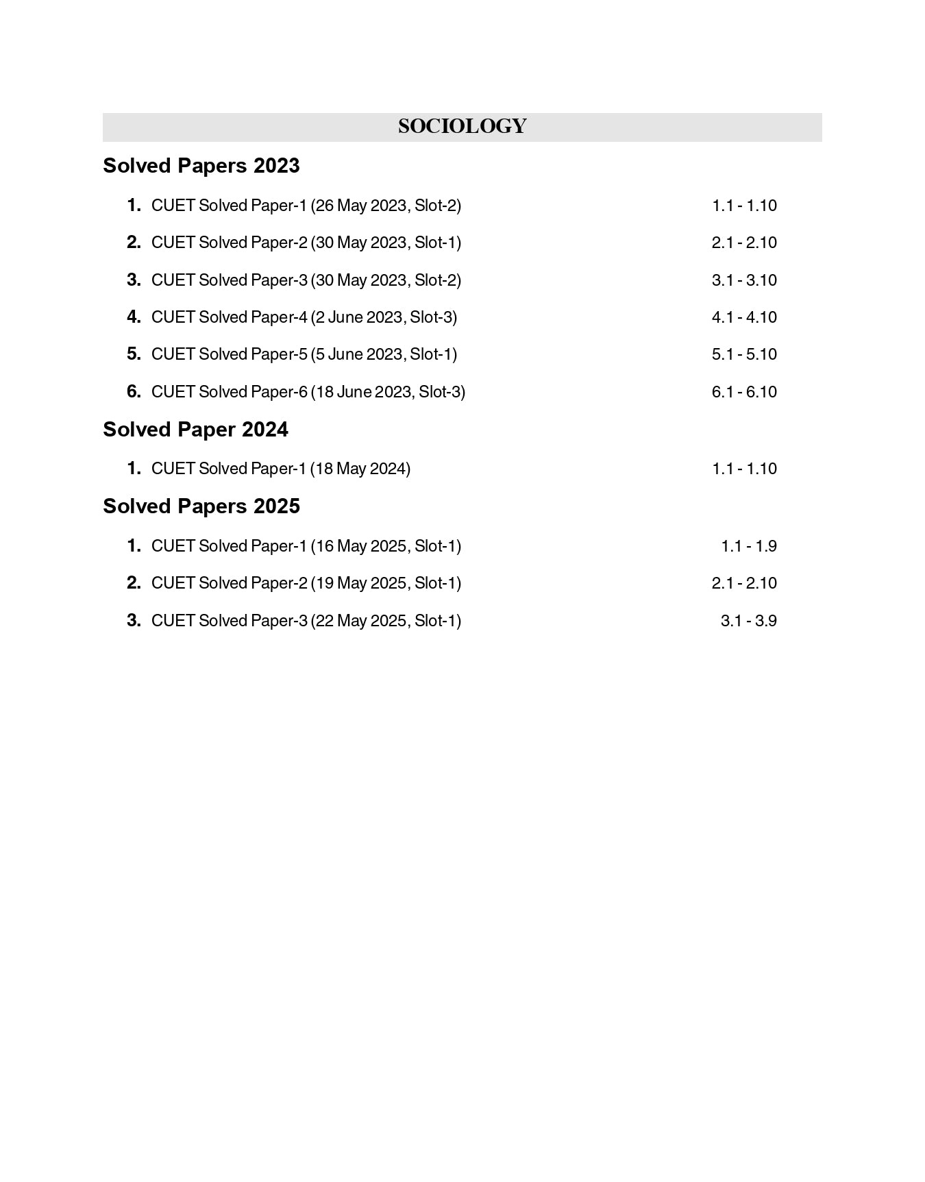 CUET UG 2025-26 : Humanities - 45 Solved Papers - 7 Geography 9 History 9 Political Science 10 Psychology 10 Sociology