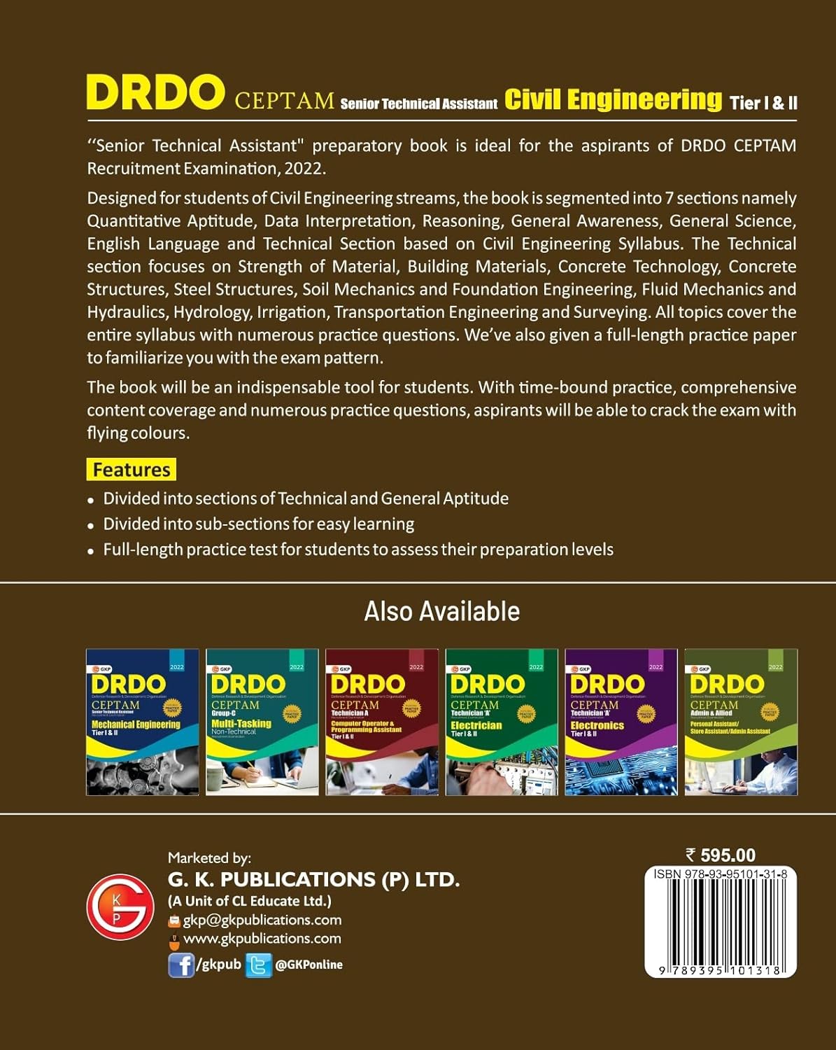 DRDO CEPTAM: Civil Engineering (Tier-1 & 2) - Senior Technical Assistant | Includes Full-Length Practice Papers | Divided in Technical & Aptitude Sections | DRDO- Centre for Personnel Talent Management Exam Prep