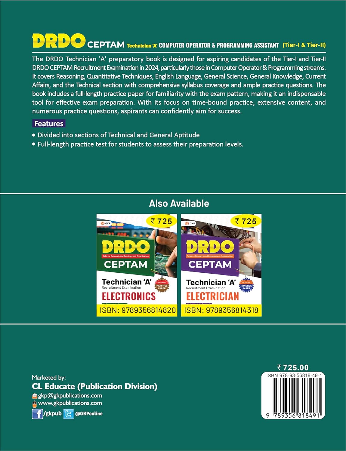 DRDO CEPTAM 2025: Computer Operator & Programming Assistant - Technician-A (Tier-1 & 2) | Includes Full-Length Practice Paper | Divided in Sections of Technical & General Aptitude | DRDO - Centre for Personnel Talent Management Exam Prep