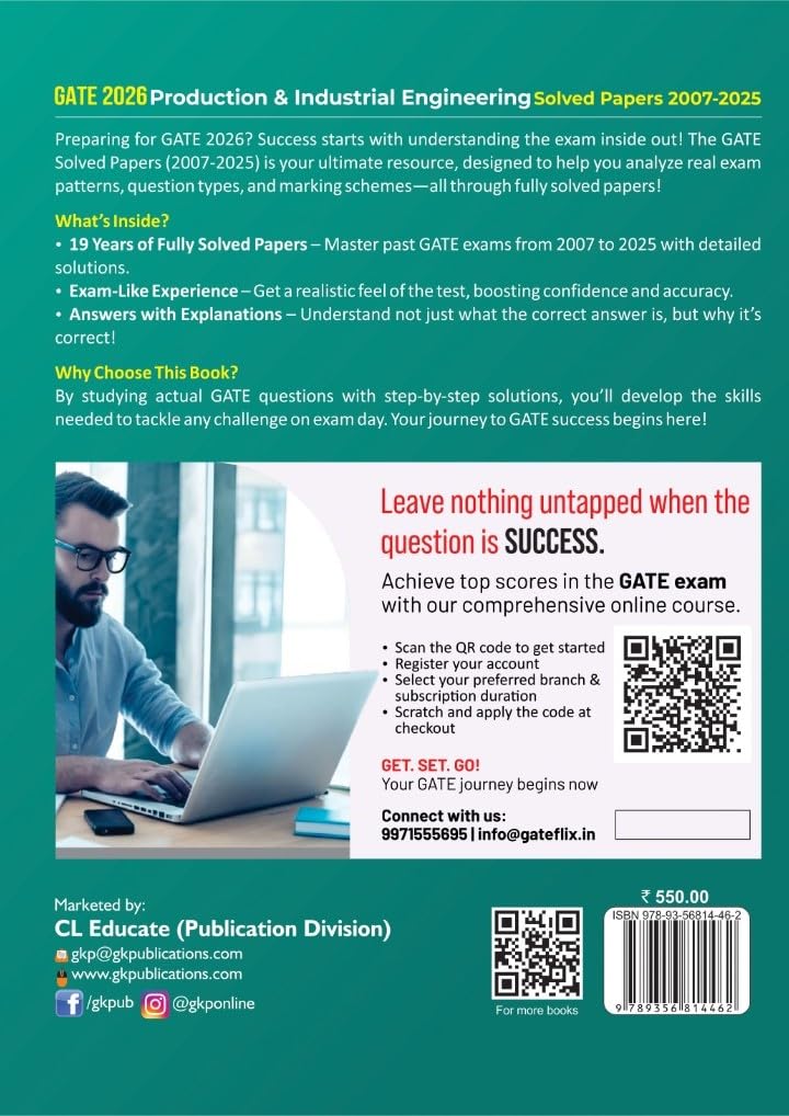 GATE 2026: Production & Industrial Engineering - 19 Previous Years Solved Papers (2007-2025) | With Detailed Answers with Explanations | With GATEflix Test Series