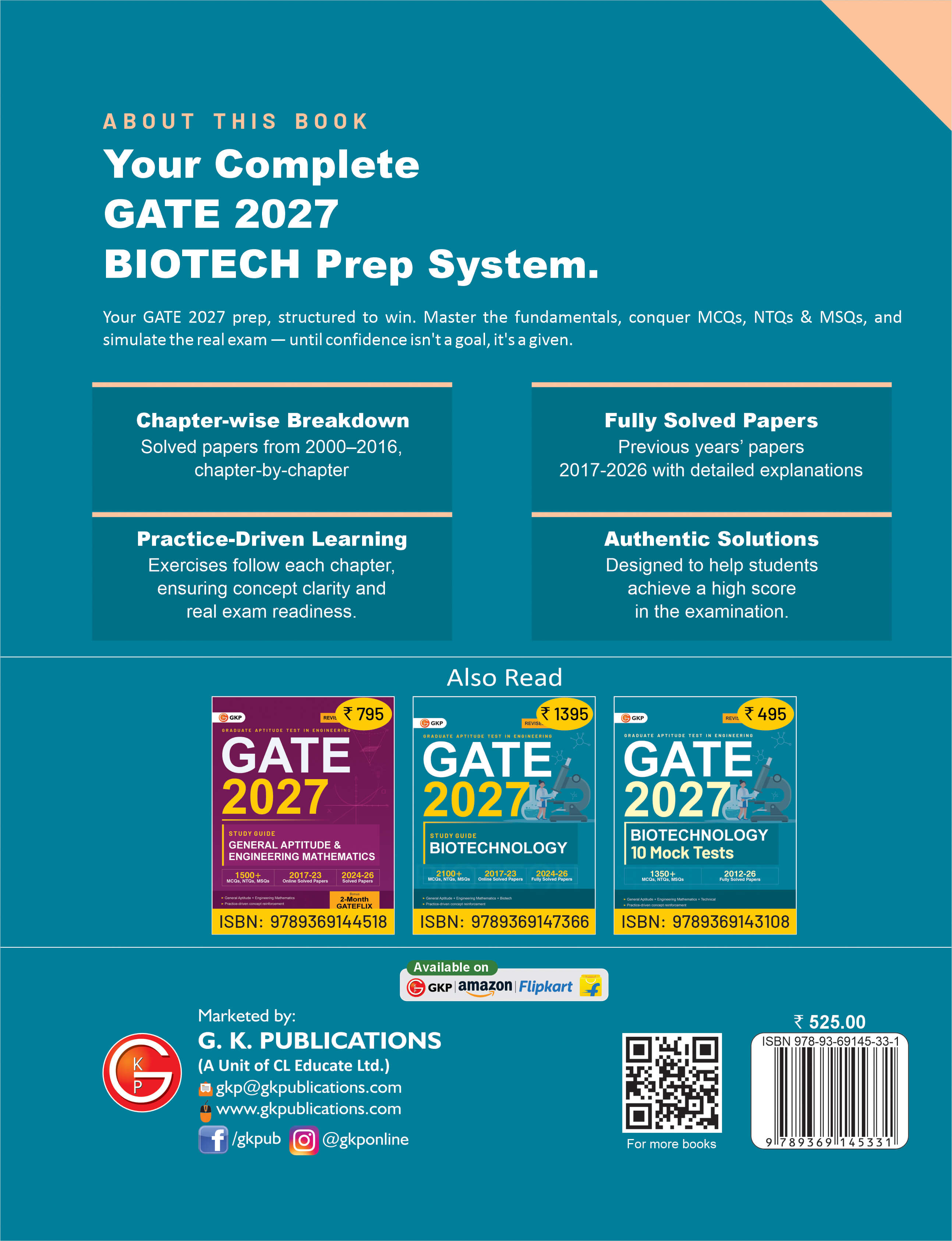 GATE-BT 2027: Biotechnology - Chapter-wise & Year-wise Solved Papers (2000-2026) by Dr. Prabhanshu Kumar, Dr. Pawan Kr. Maurya & Er. Preeti T. Kumar | 10 Years Latest Solved Papers (2017-2026) | 17 Years Chapter-wise PYQs (2000-2016) | GATE-BT Prep Papers