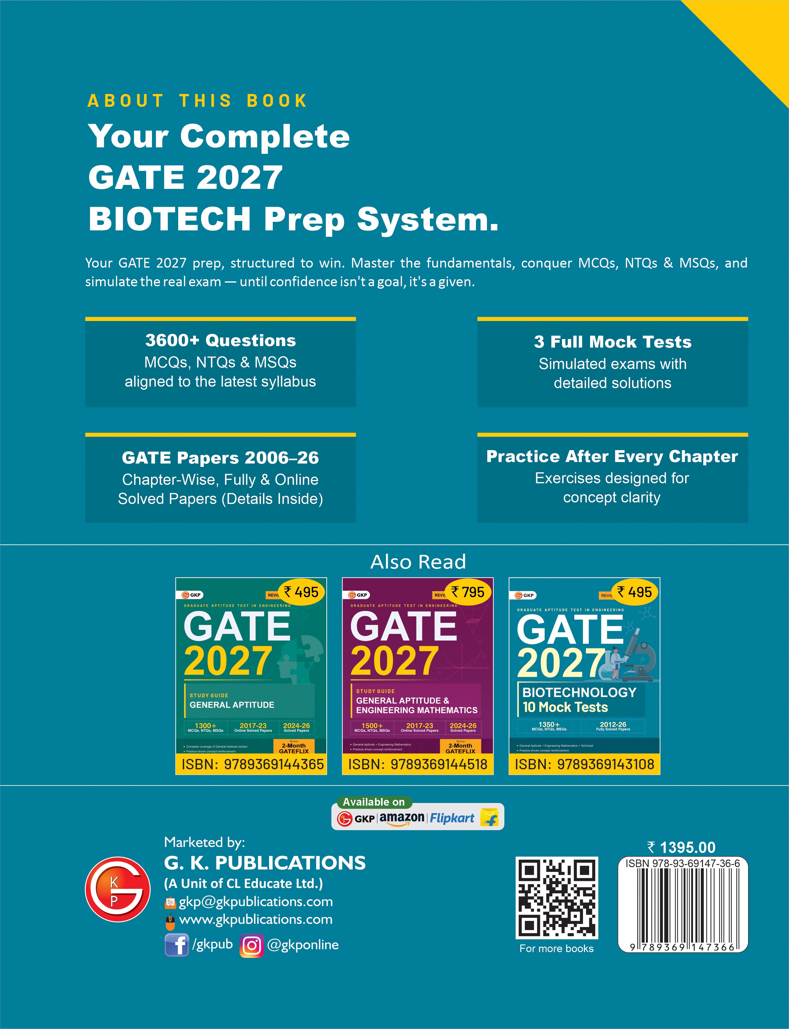 GATE 2027 Biotechnology | Complete Guide with 3600+ Questions (MCQs, NTQs & MSQs) | Latest Syllabus Aligned | 3 Full-Length Mock Tests