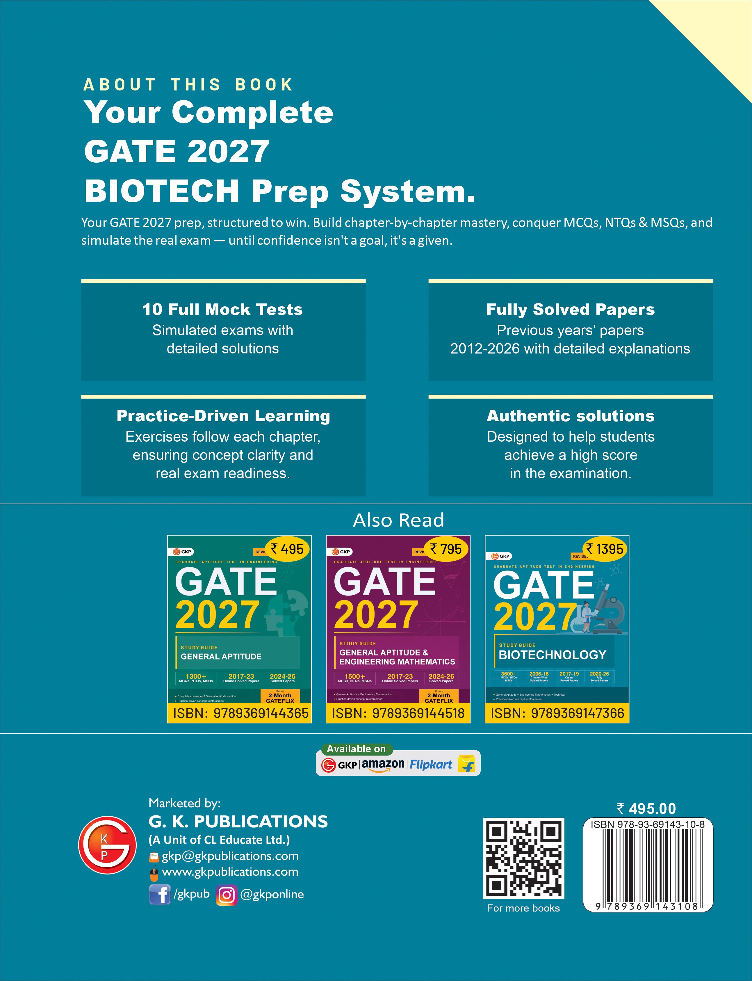 GATE 2027 Biotechnology | 10 Full-Length Mock Tests + Solved Papers 2012-2026 | 1350+ MCQs | Previous Year Questions