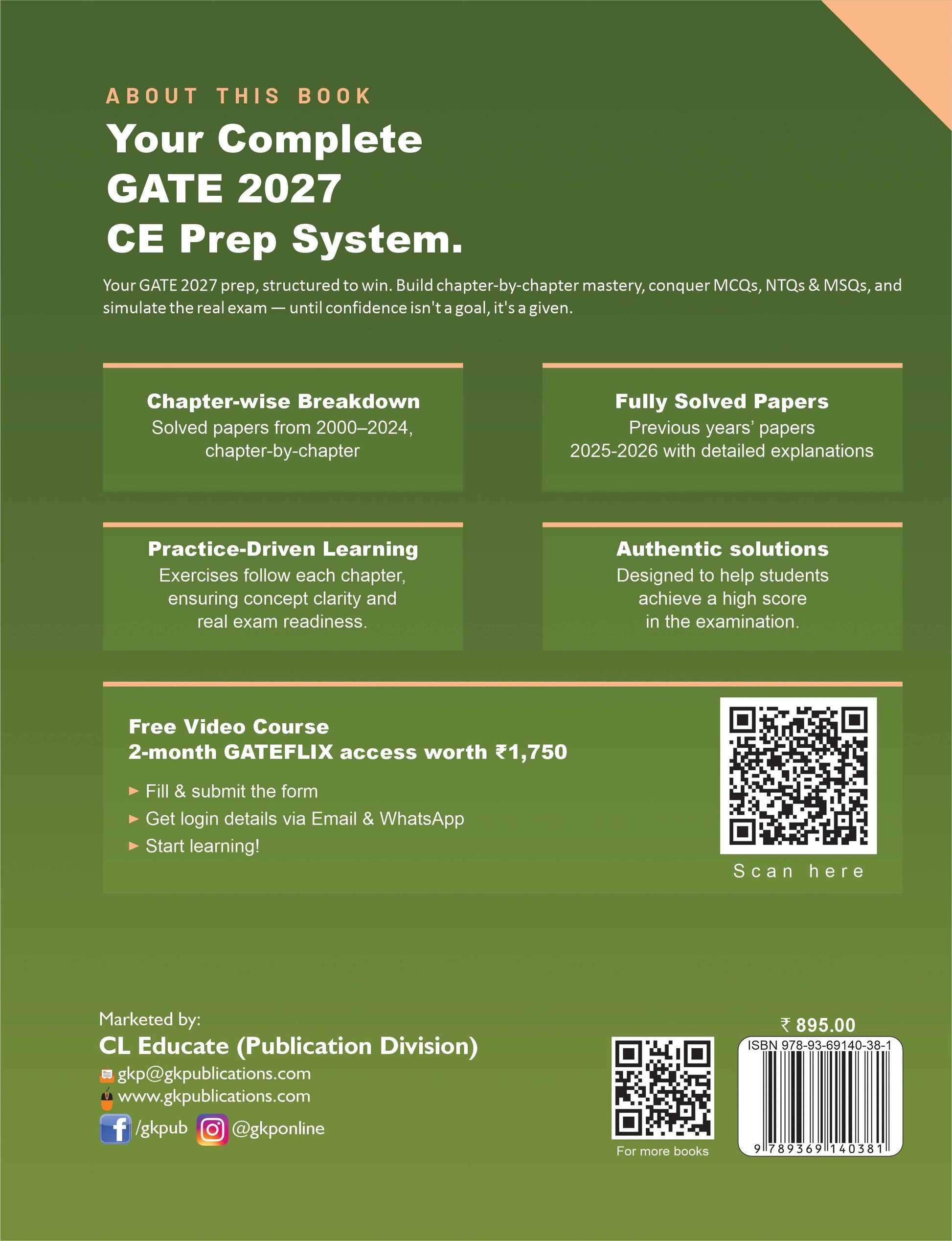 GATE-CE 2027 Chapter-wise Solved Papers (2000-2026) | Civil Engineering | 27 Years PYQ Breakdown with Detailed Solutions & Fully Solved 2025-26 Papers | GATE-CE Exam Prep Papers - GK Publications