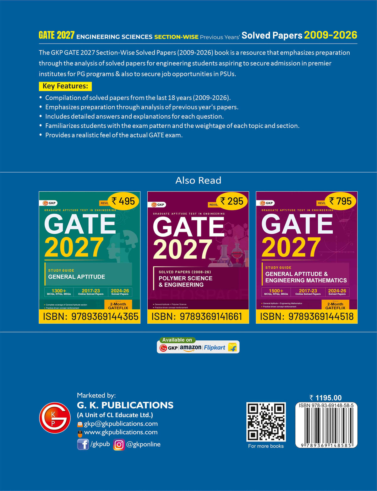 GATE XE 2027 : Engineering Sciences Previous Years' Section-Wise Solved Papers (2009-2026) – back cover