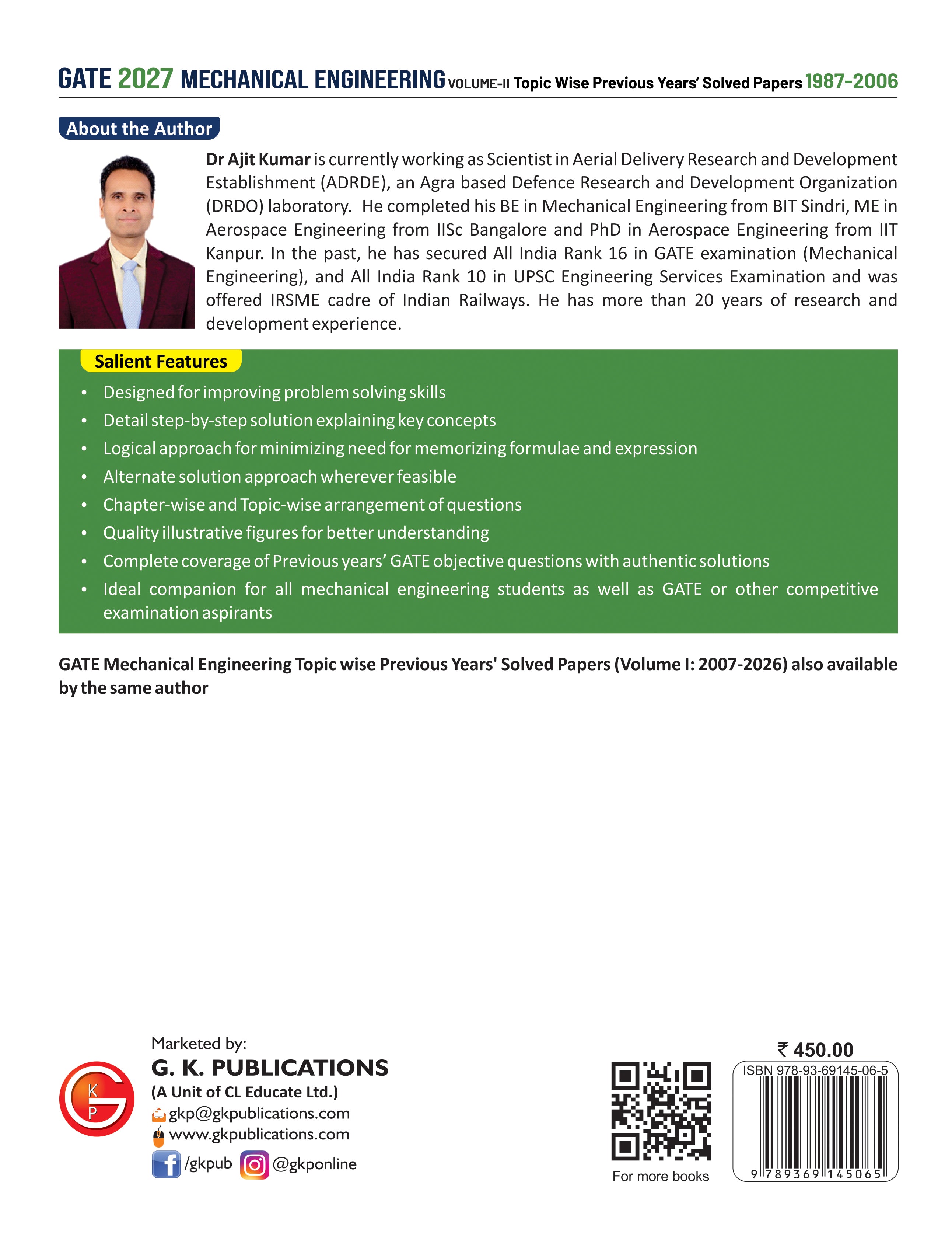 GATE 2027 : MECHANICAL ENGINEERING - Topic-wise Solved Papers Volume II (1987-2006)