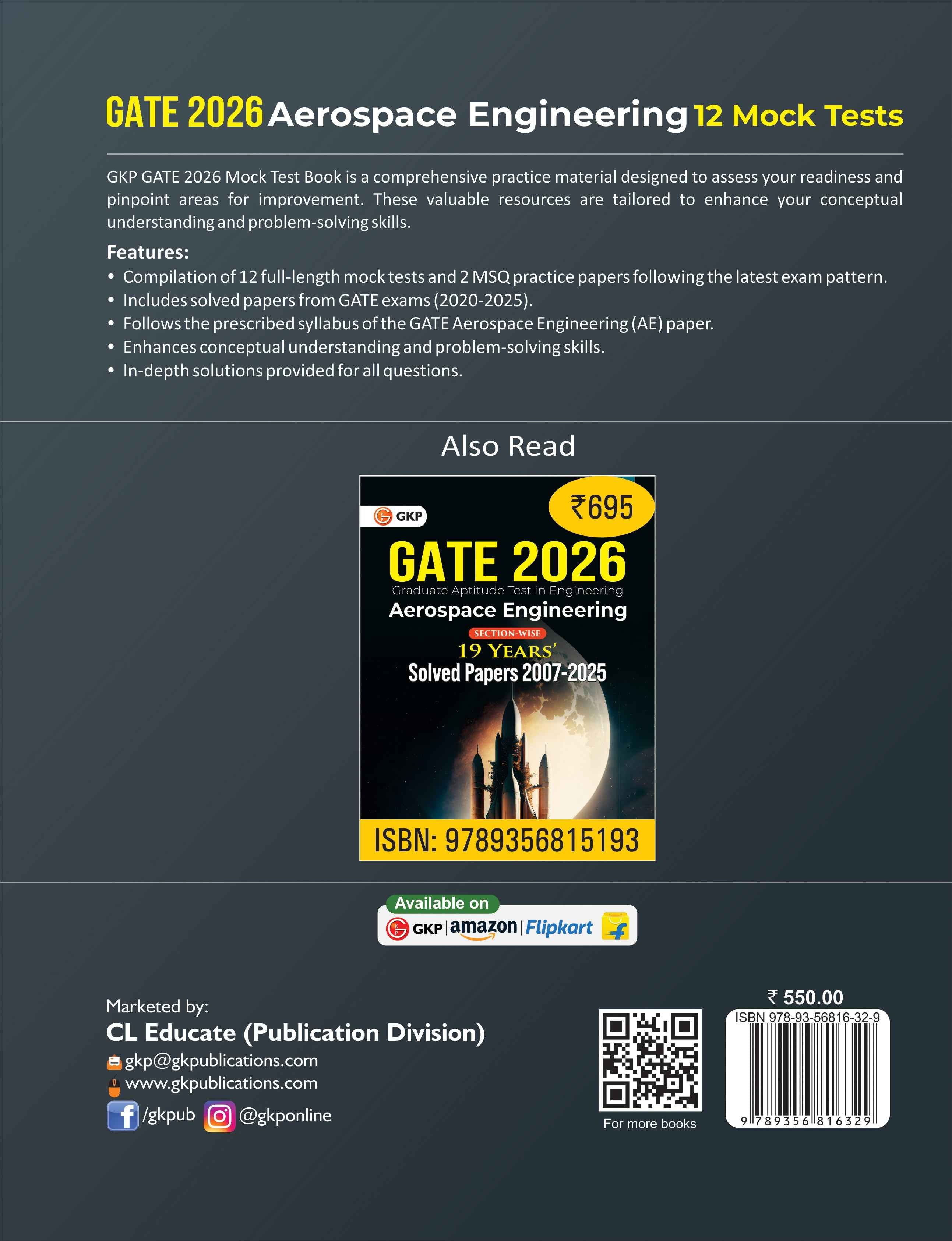 GATE 2026 : Aerospace Engineering - 12 Mock Tests| 2 MSQ Practice Papers| Previous Years' Papers from GATE 2020-2025
