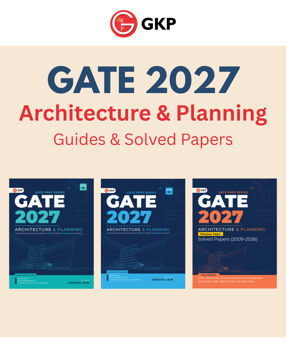 GATE-AR 2027 Preparation Set | PYQs Solved Papers 2009–26 + Theory Guide Vol-1 + Practice Book Vol-2 | Architecture & Planning By Ar. Jinisha Jain | GATE-AR Exam Prep Combo of 3 Books