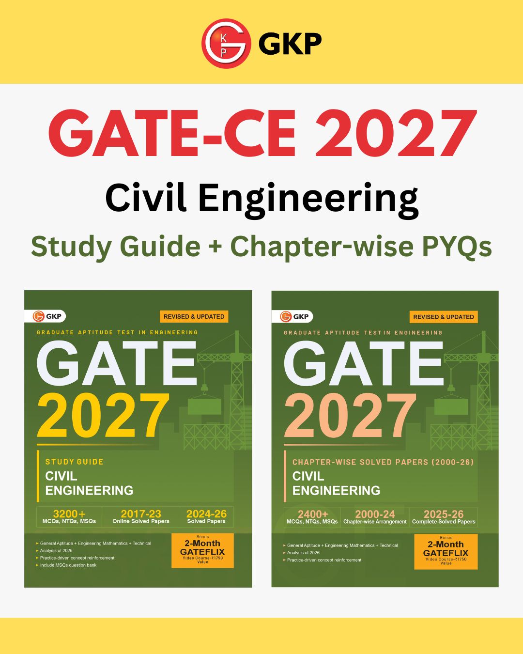 GATE-CE 2027 Preparation Set | Complete Study Guide + Chapter-wise PYQs Solved Papers | Includes MCQs, NTQs & MSQs | GATE Civil Engineering Exam Ultimate Combo | Set of 2 Books